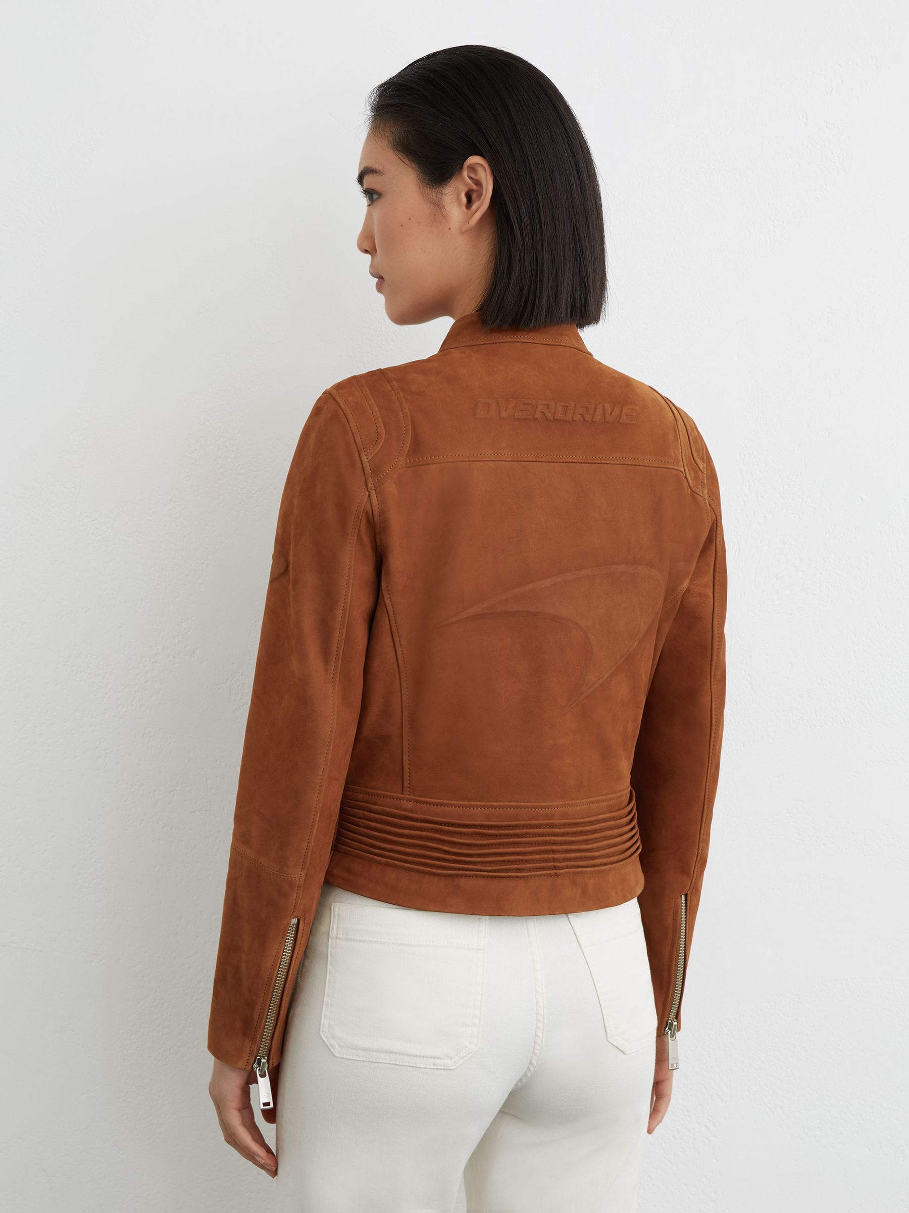 McLaren Racing Embossed Suede Jacket in Tobacco Brown - Image 6 of 8