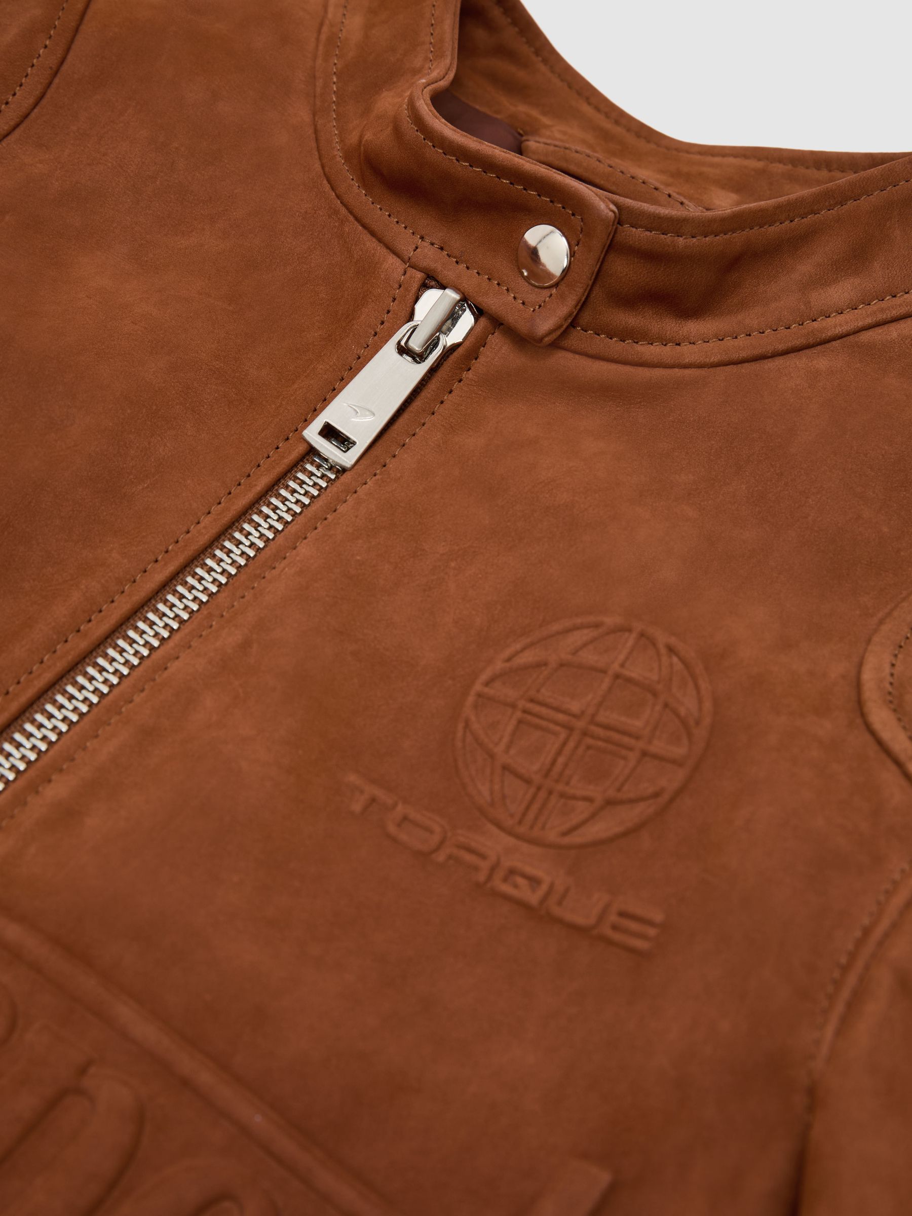 McLaren Racing Embossed Suede Jacket in Tobacco Brown - Image 8 of 8