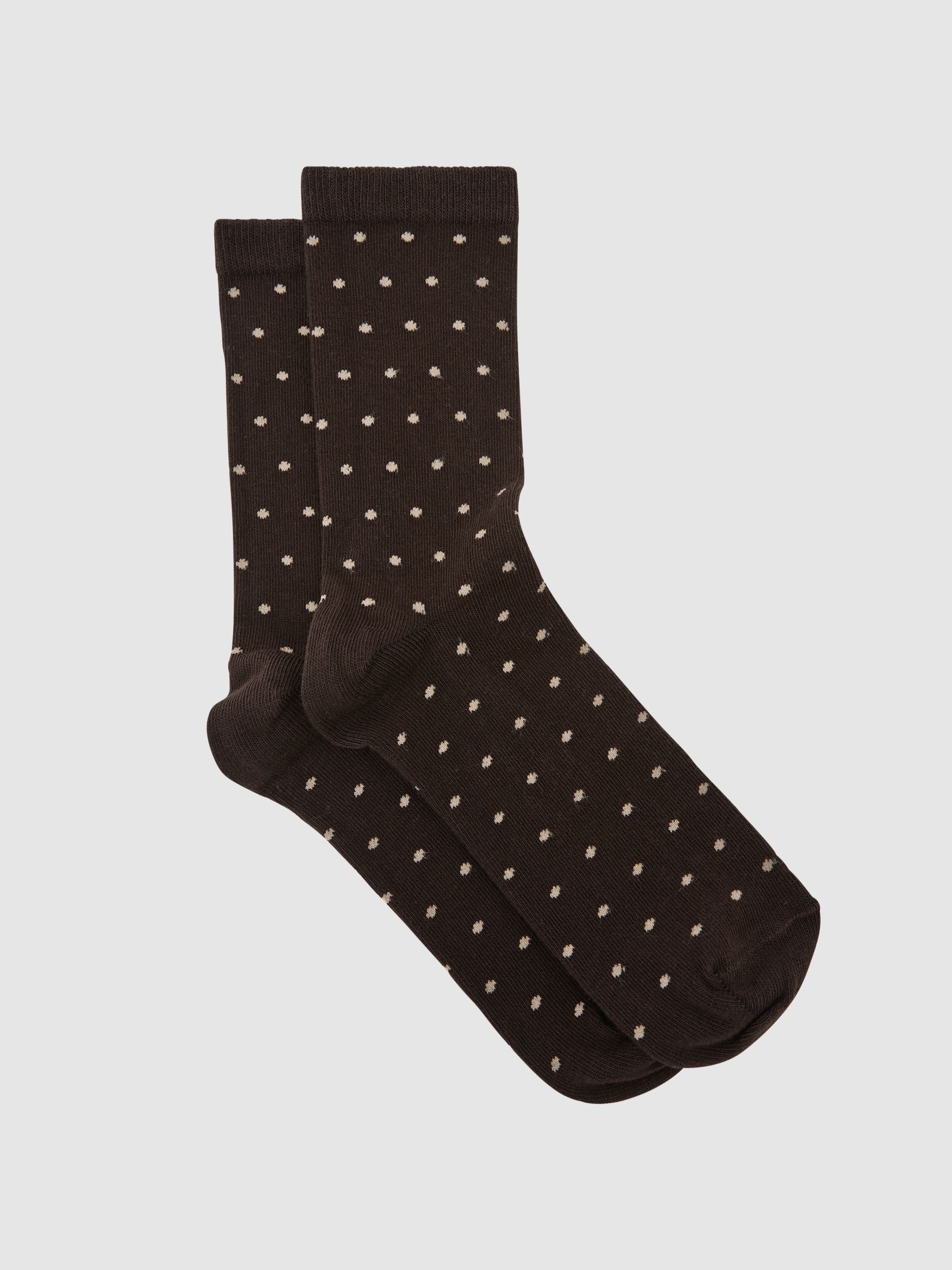 Cotton-Blend Polka-Dot Socks in Chocolate - Image 1 of 3