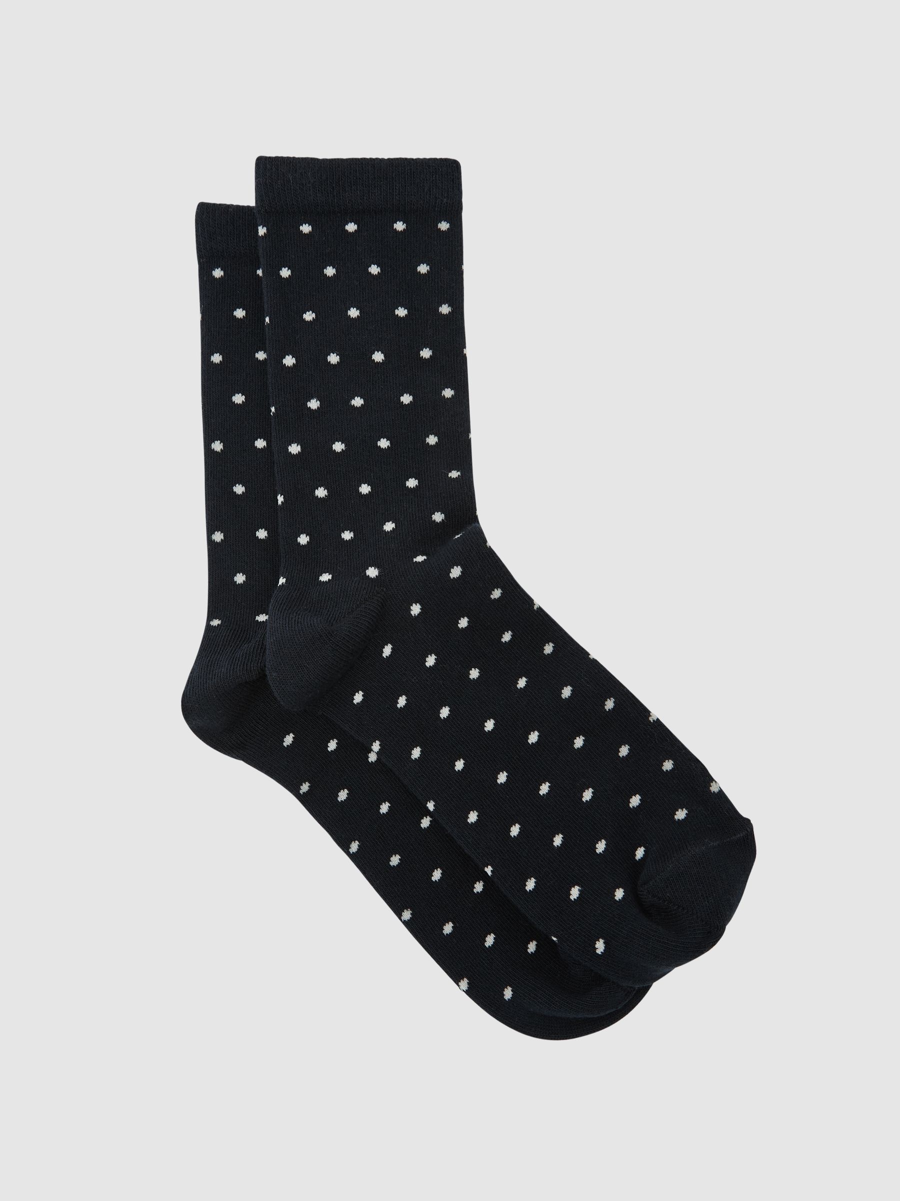 Cotton-Blend Polka-Dot Socks in Navy - image 3