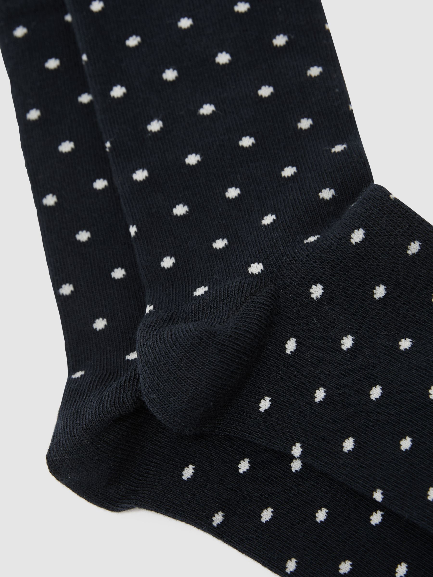 Cotton-Blend Polka-Dot Socks in Navy - Image 2 of 3