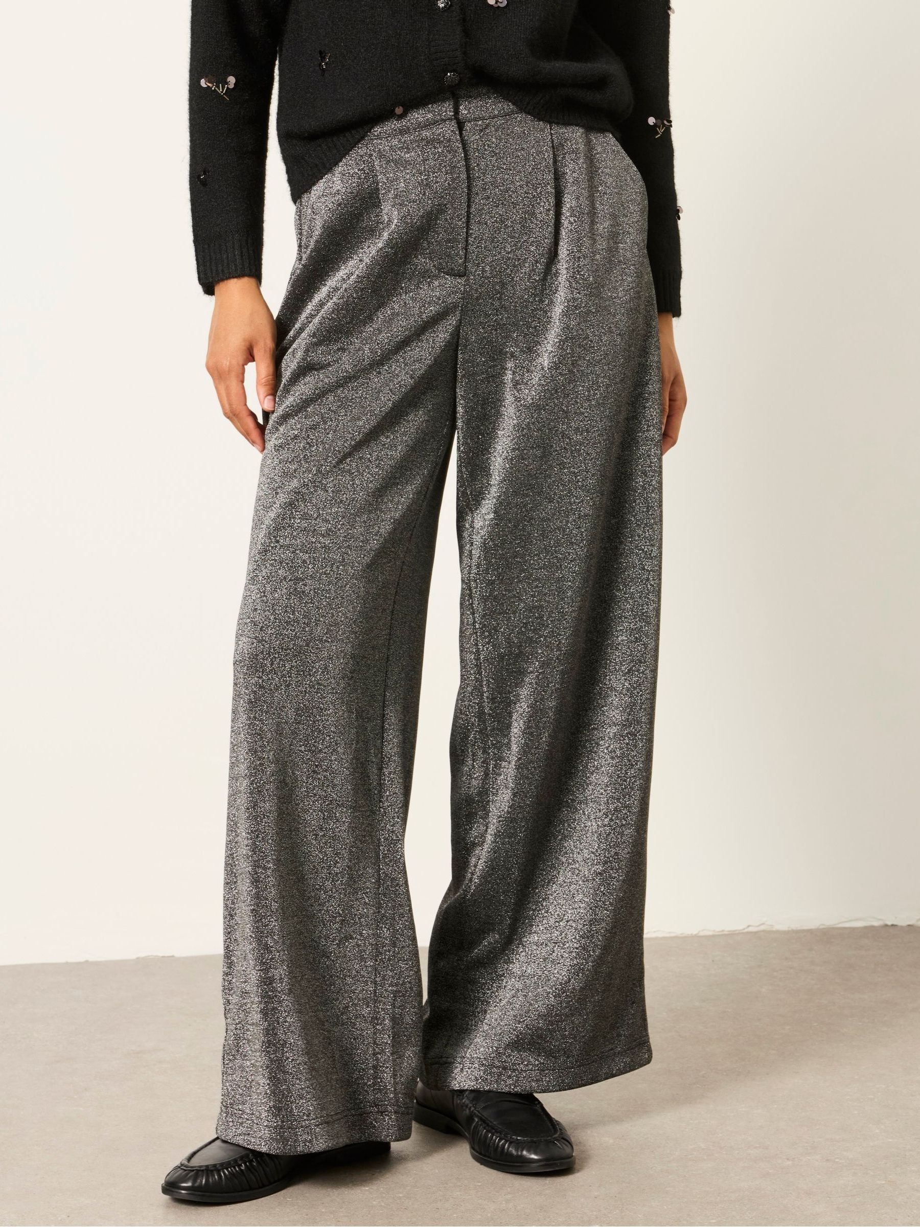 Sophia Silver Petite Sparkle Wide leg Trousers - Image 4 of 7