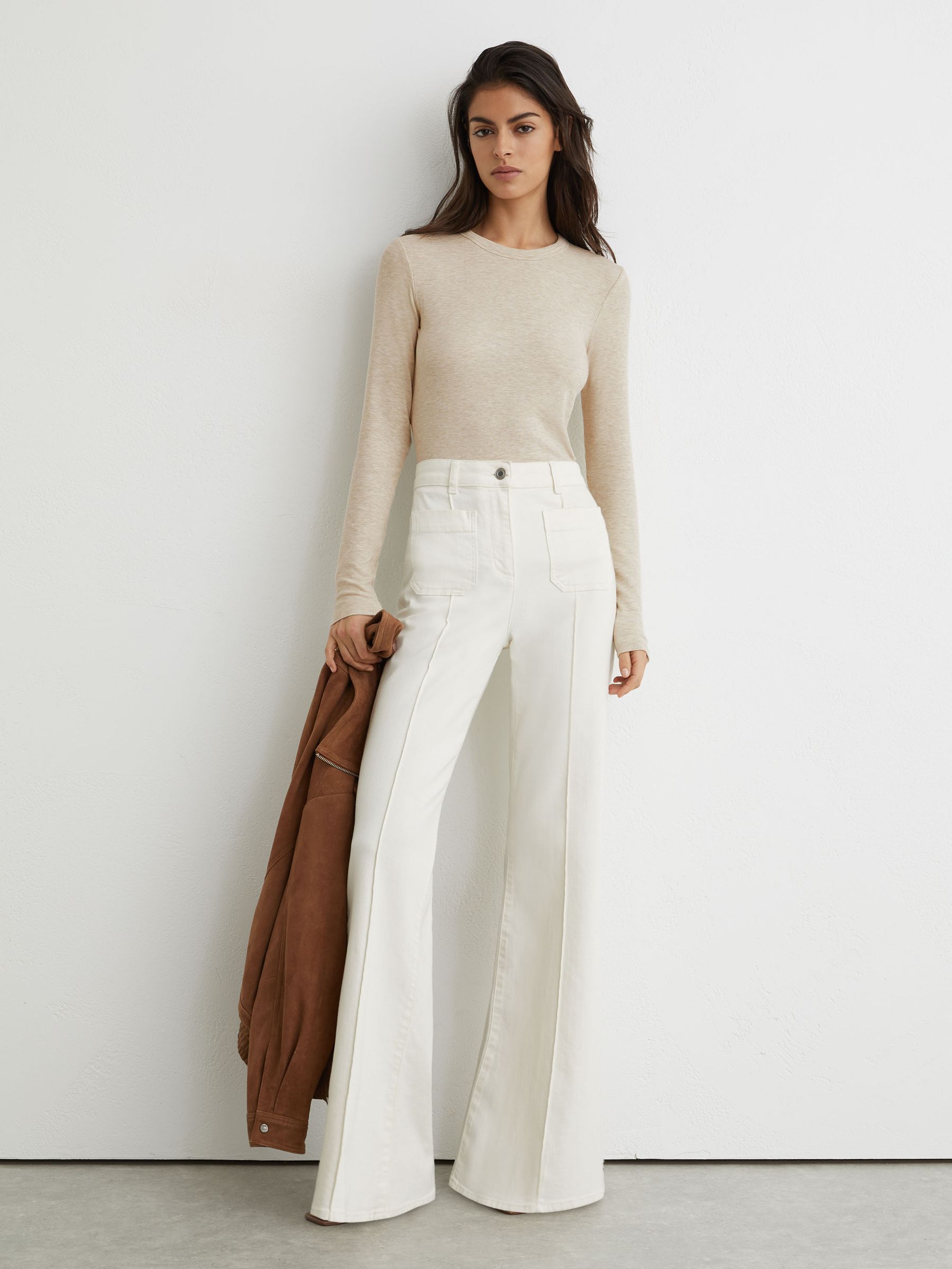 Jersey Crew-Neck Long-Sleeve Top in Neutral Marl - Bild 1 von 6