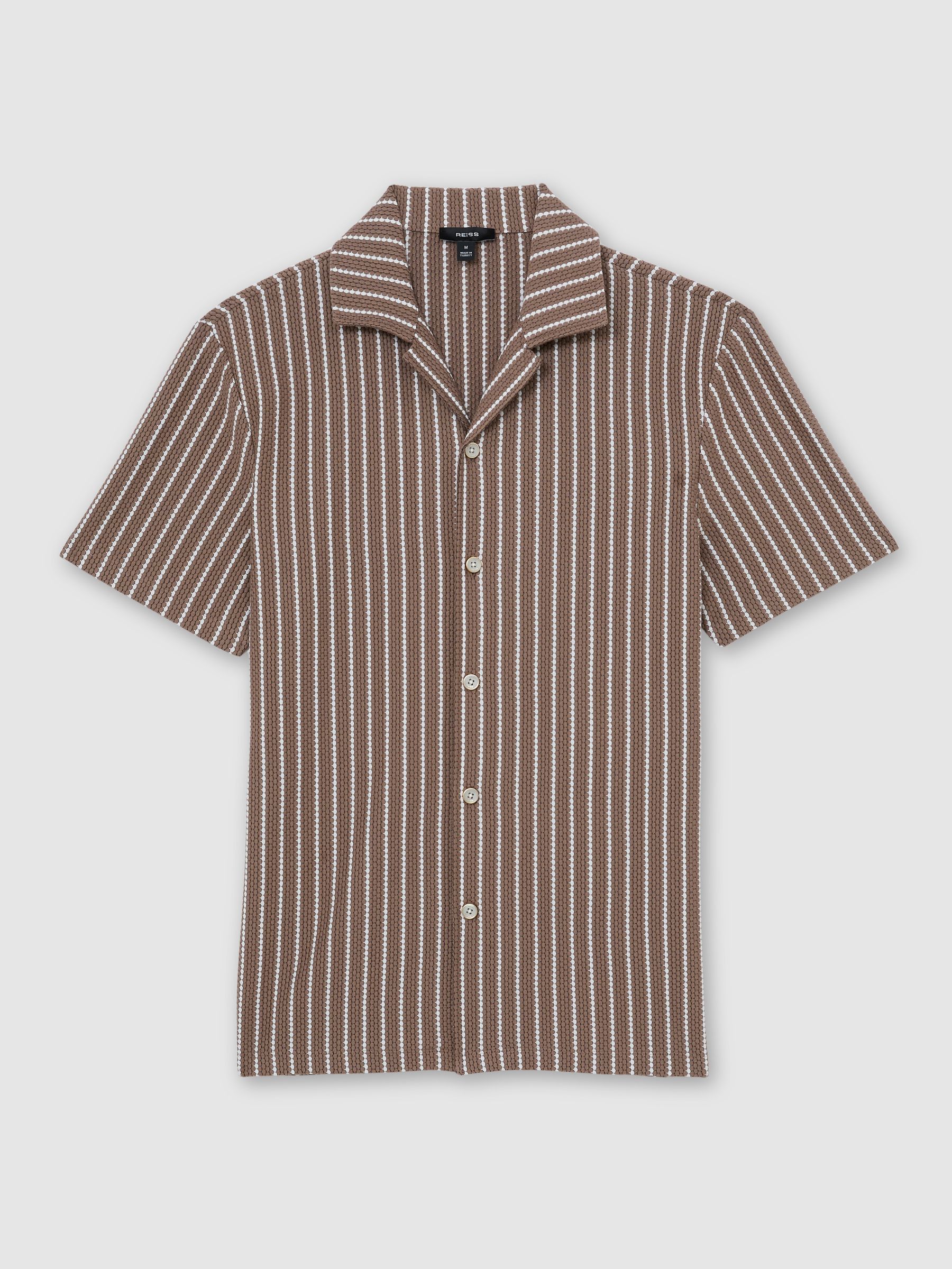 Textured-Stripe Cuban-Collar Shirt Cotton-Blend in Brown/Ecru - Image 2 of 7