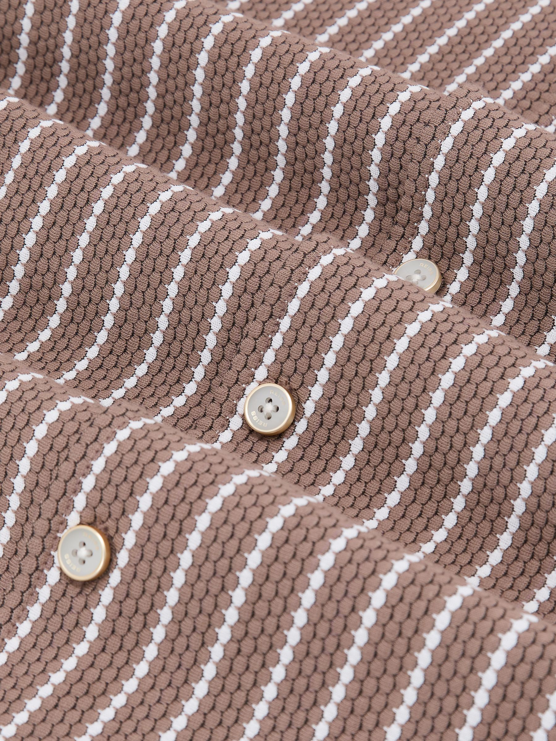 Textured-Stripe Cuban-Collar Shirt Cotton-Blend in Brown/Ecru - image 4