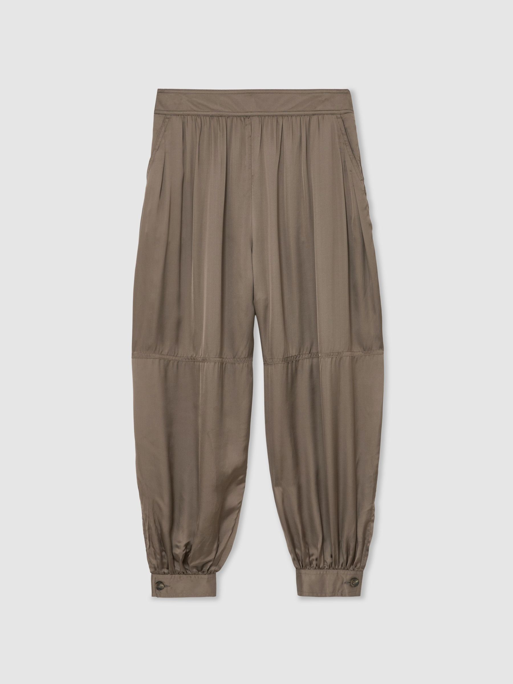 Petite Satin Balloon-Leg Trousers in Taupe Neutral - image 1