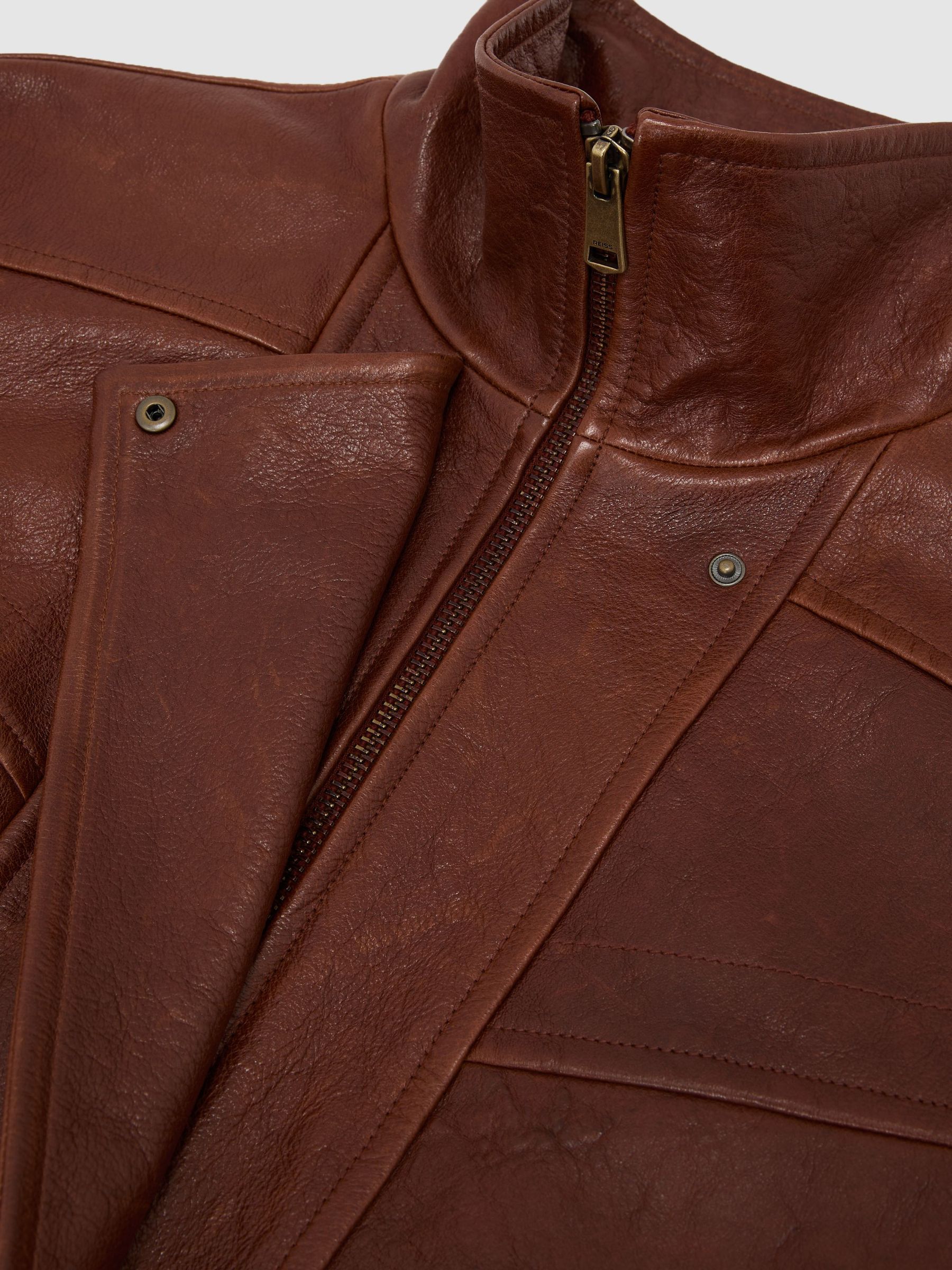 Petite Textured Leather Oversized Jacket in Chestnut Brown - image 4