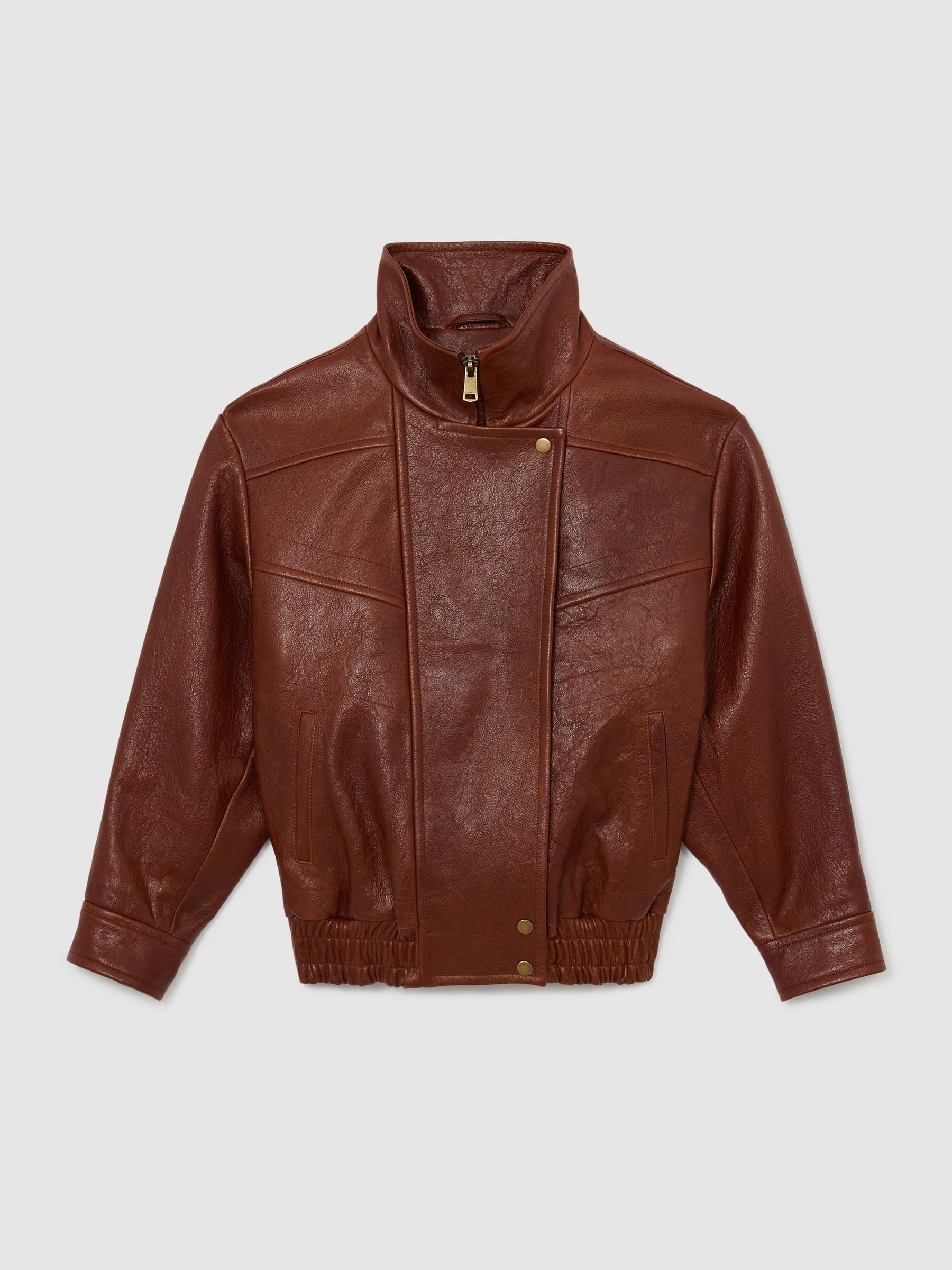 Textured Leather Oversized Jacket in Chestnut Brown - image 1