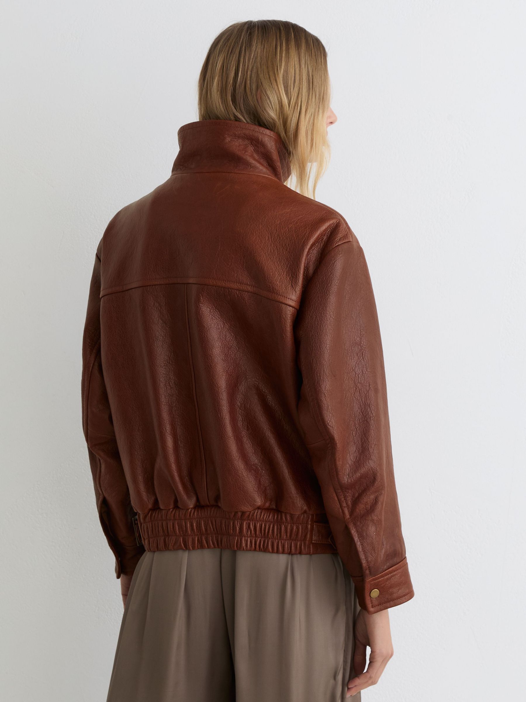 Textured Leather Oversized Jacket in Chestnut Brown - image 5