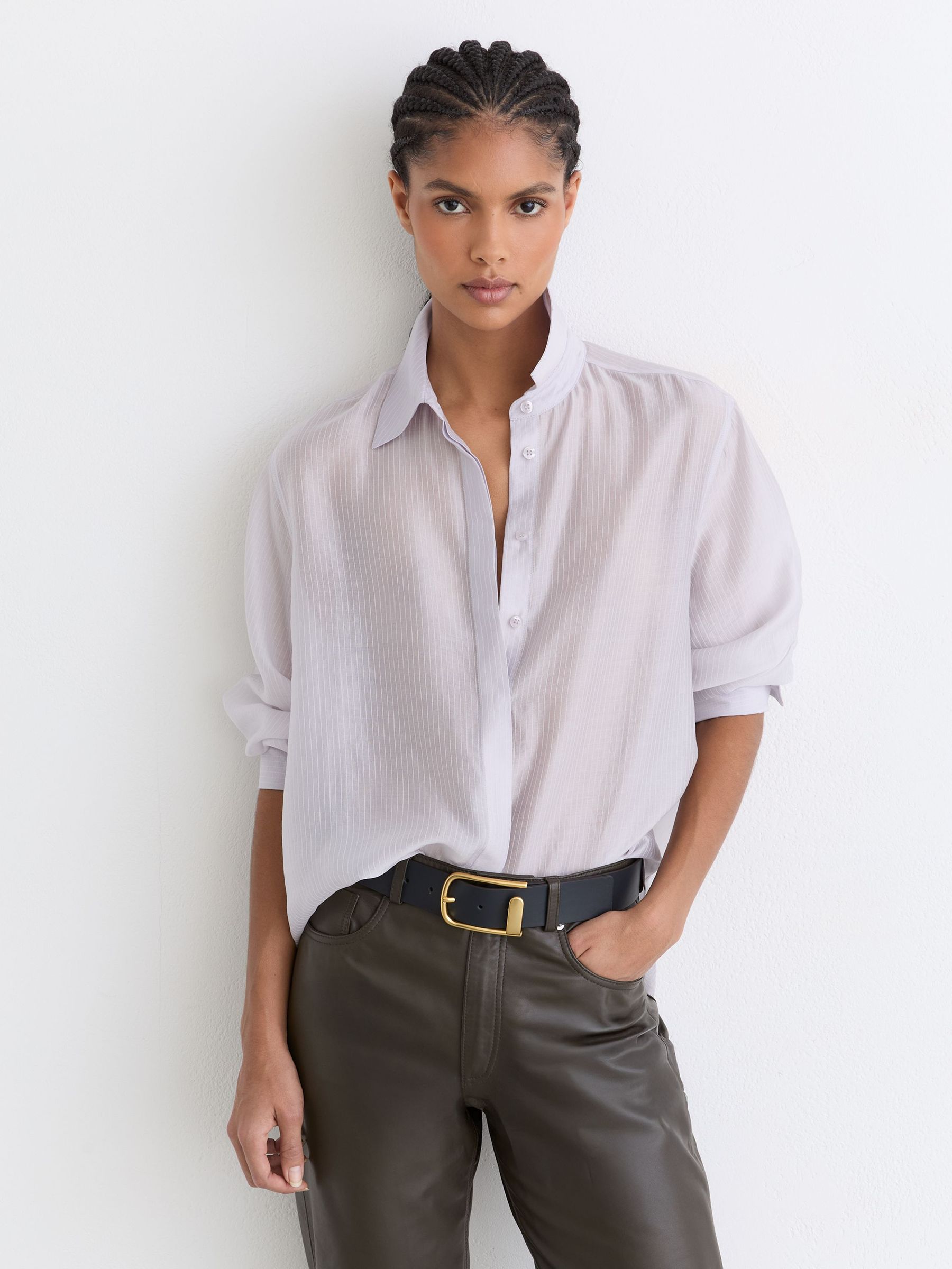 Leather Half Keeper Belt in Navy - image 4