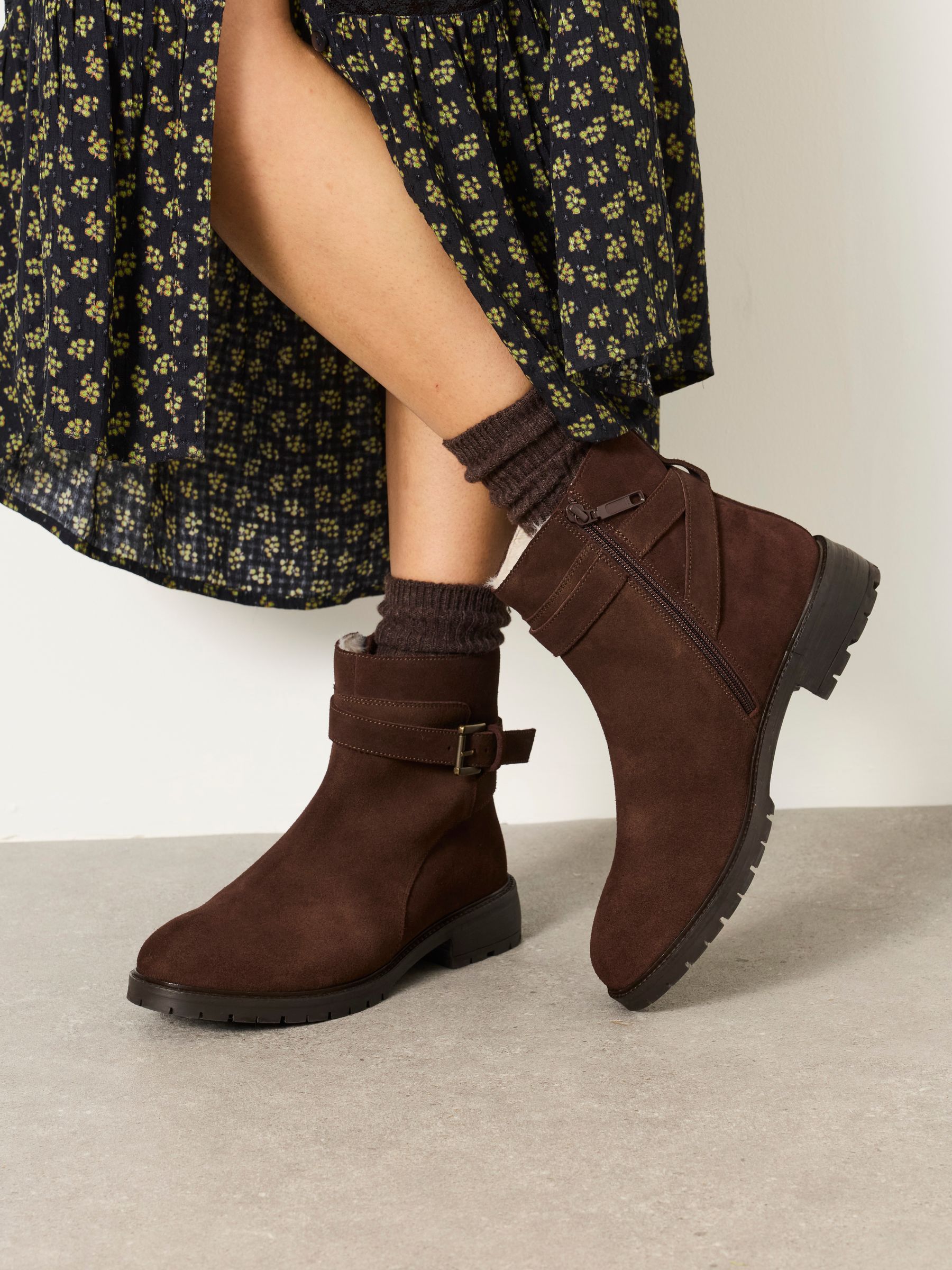 Frome Chocolate Brown Suede Buckle Ankle Boot - Image 1 of 5