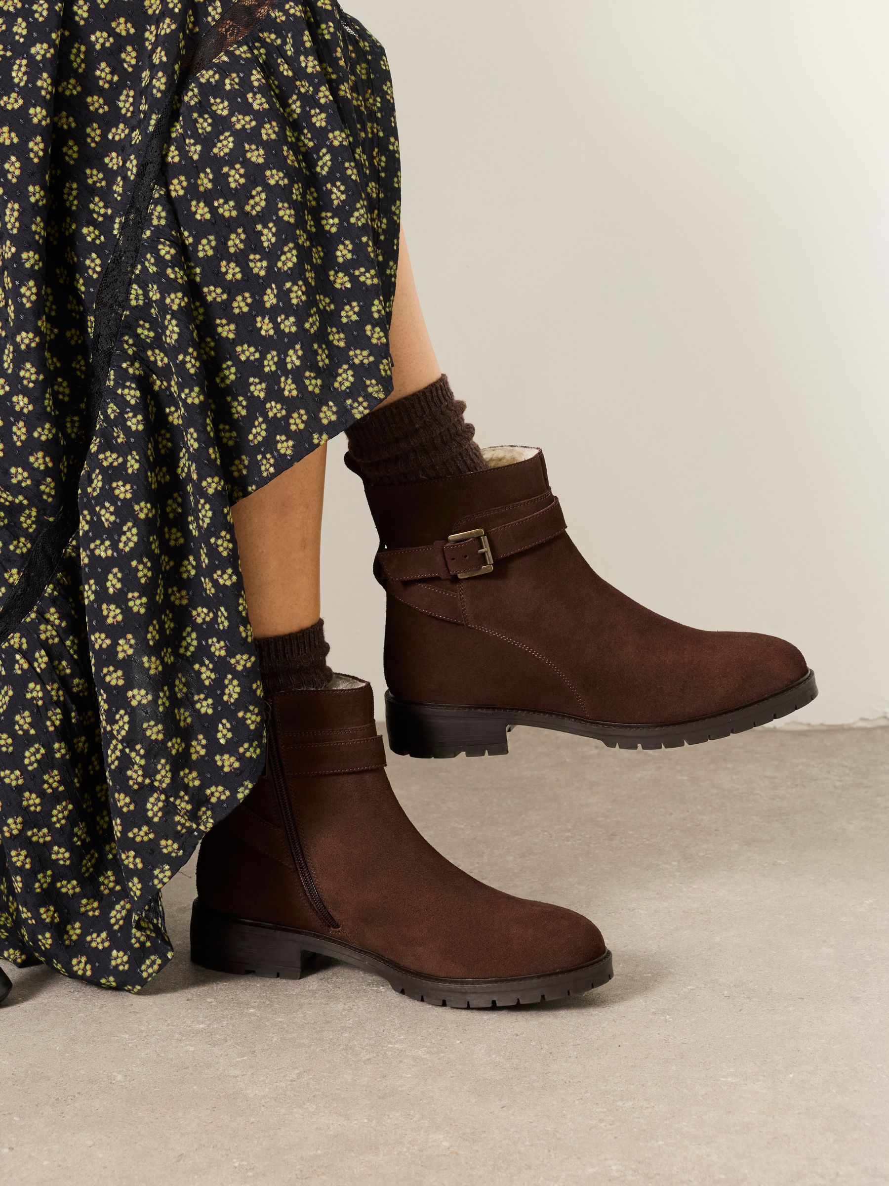Frome Chocolate Brown Suede Buckle Ankle Boot - Image 2 of 5 Frome Chocolate Brown Suede Buckle Ankle Boot - Image 2 of 5
