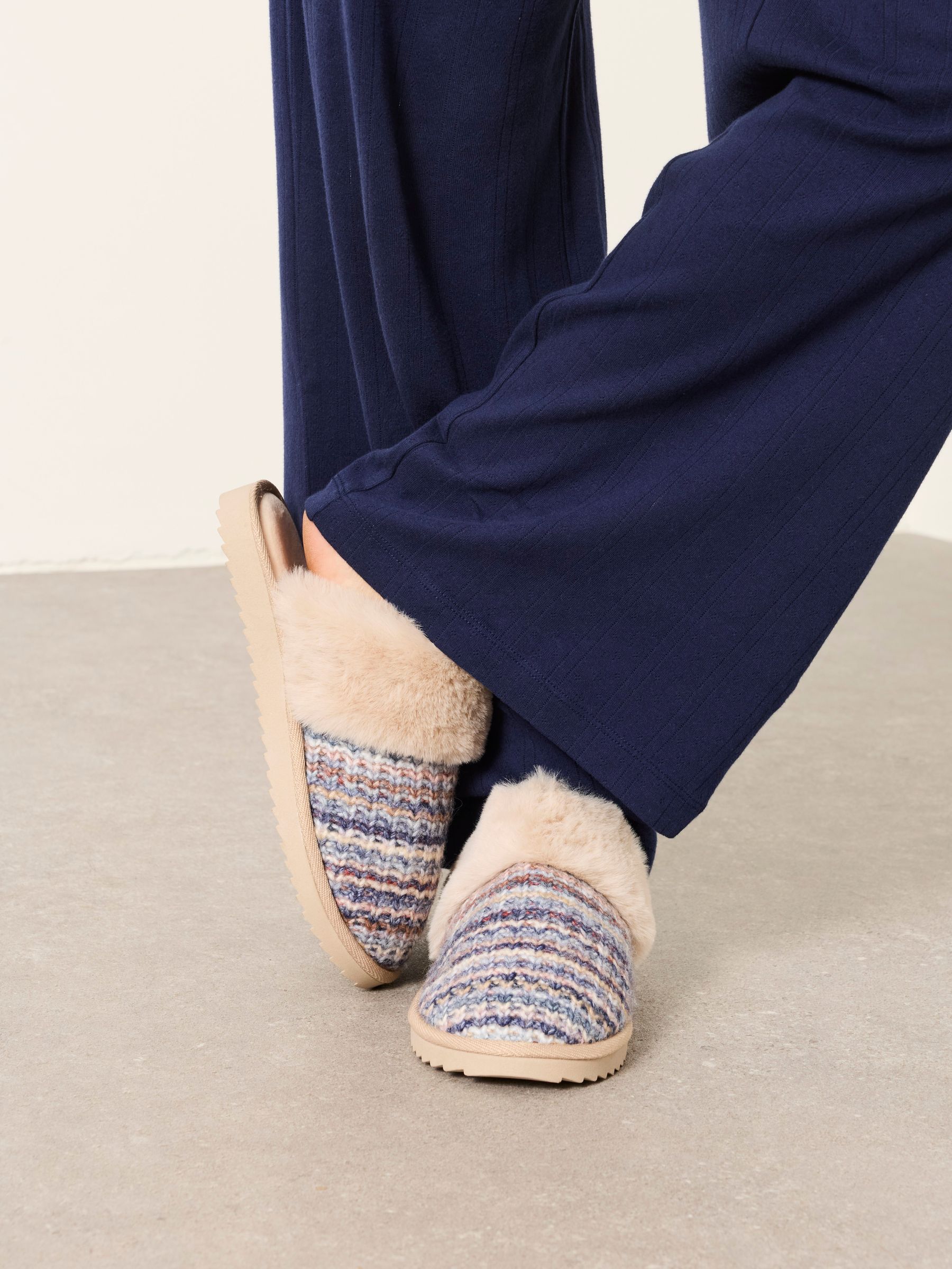 Kaia Blue Faux Fur Knitted Mule - Image 2 of 5
