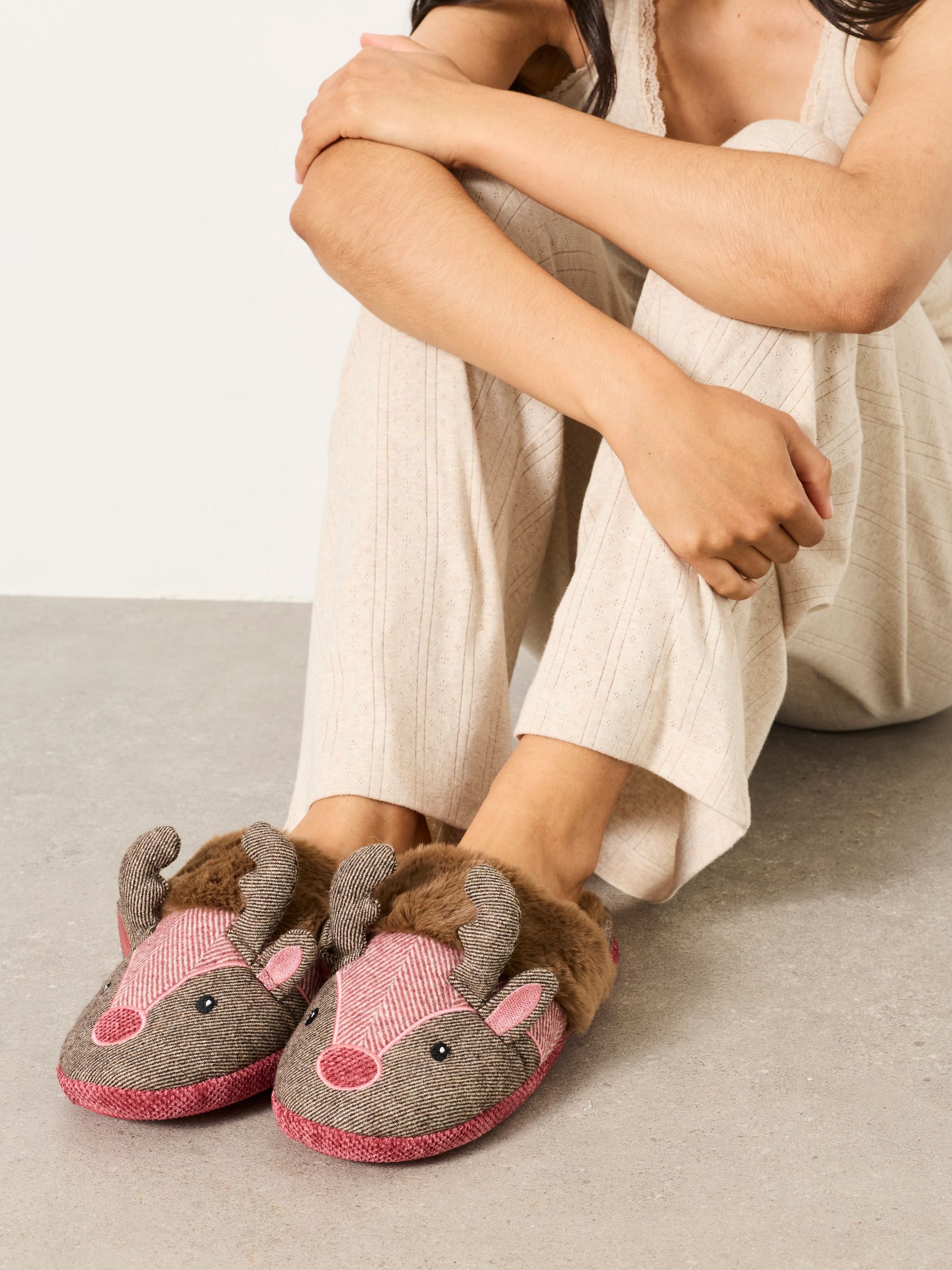 Novelty Red Christmas Reindeer Mule Slippers - Image 1 of 2 Novelty Red Christmas Reindeer Mule Slippers - Image 1 of 2