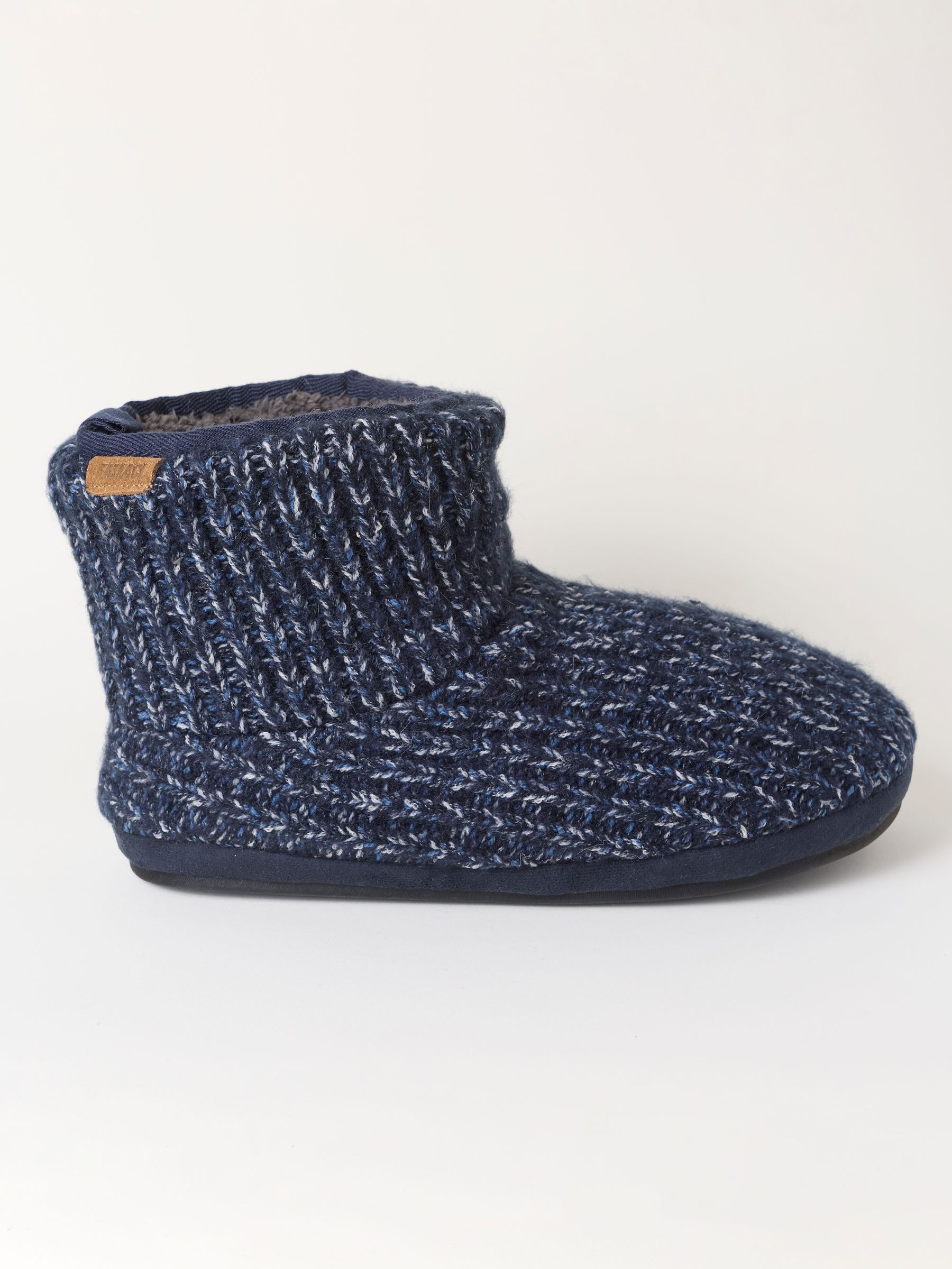 Matthew Navy Knitted Boot Slipper - Image 1 of 3 Matthew Navy Knitted Boot Slipper - Image 1 of 3