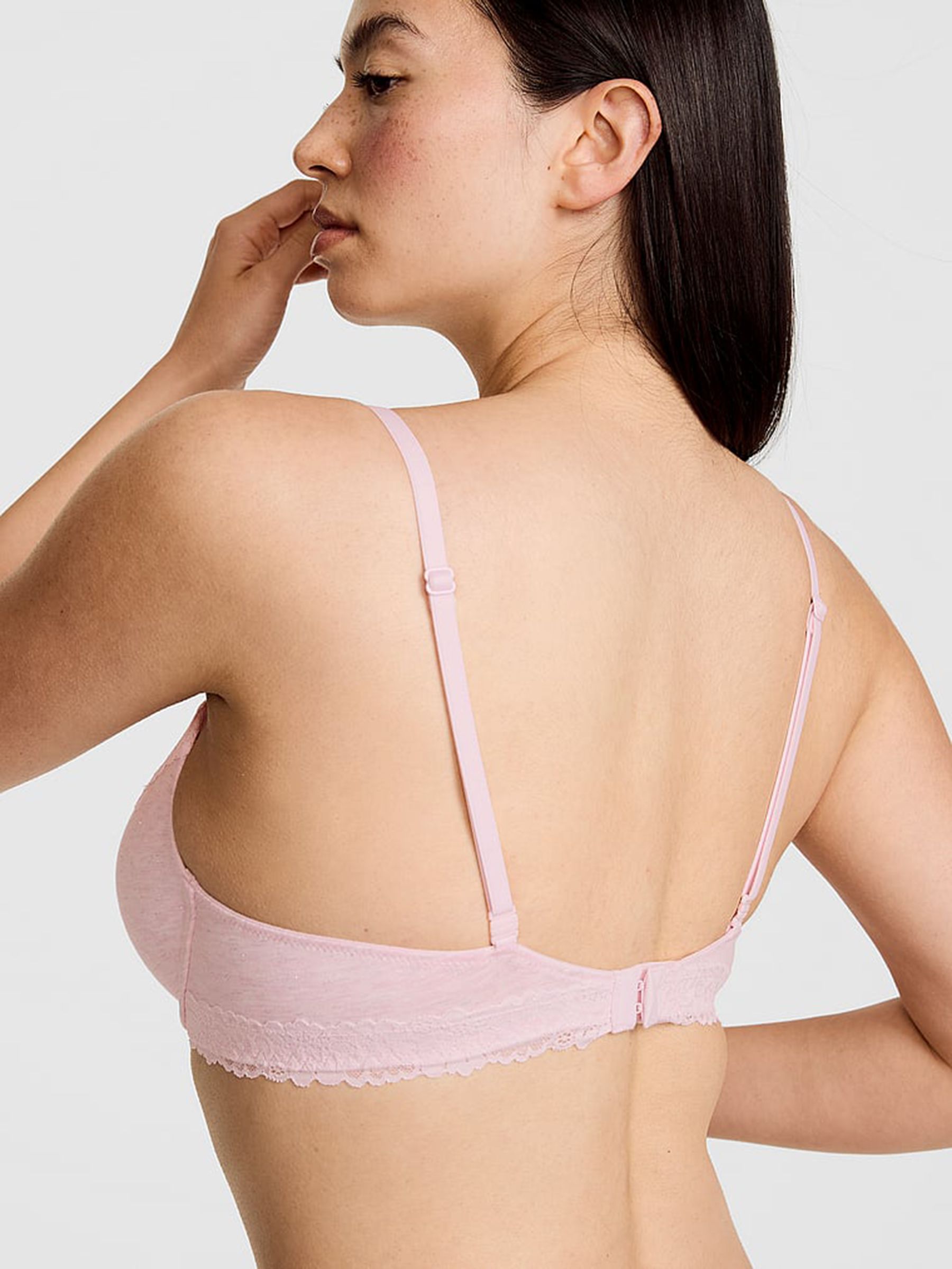 Petal Pink T Shirt Cotton Heather Lace Trim Bra - Image 2 of 3 Petal Pink T Shirt Cotton Heather Lace Trim Bra - Image 2 of 3
