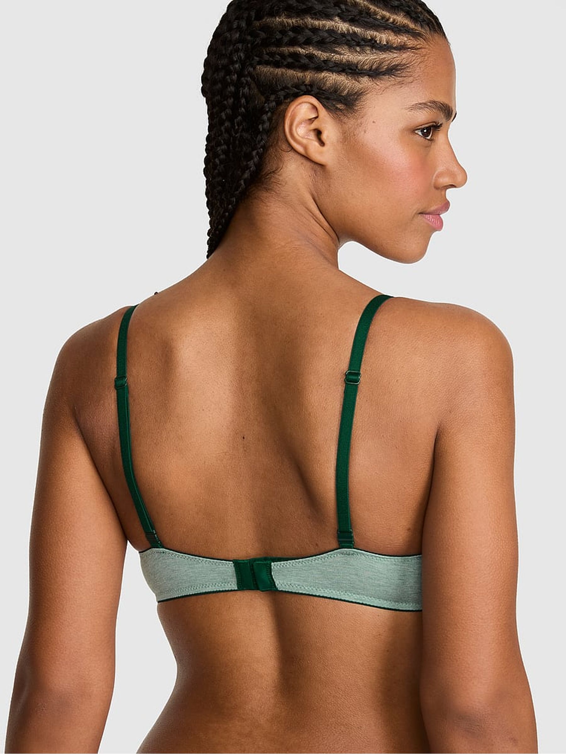Soft Sage Green Super Push Up Cotton Heather Lace Trim Bra - Image 2 of 2