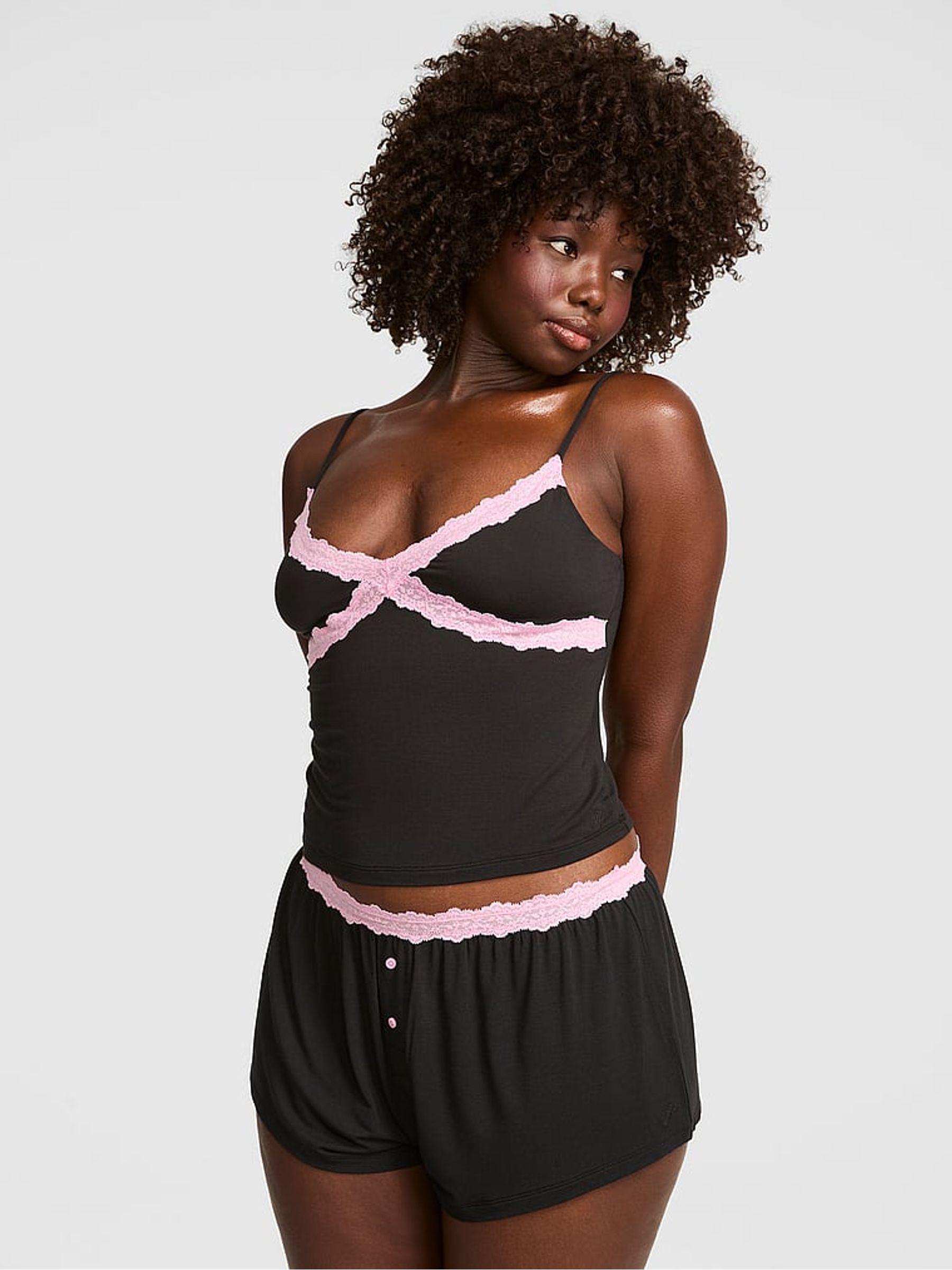 Black Modal Lace Micro Short Pyjama Bottoms - Image 1 of 2