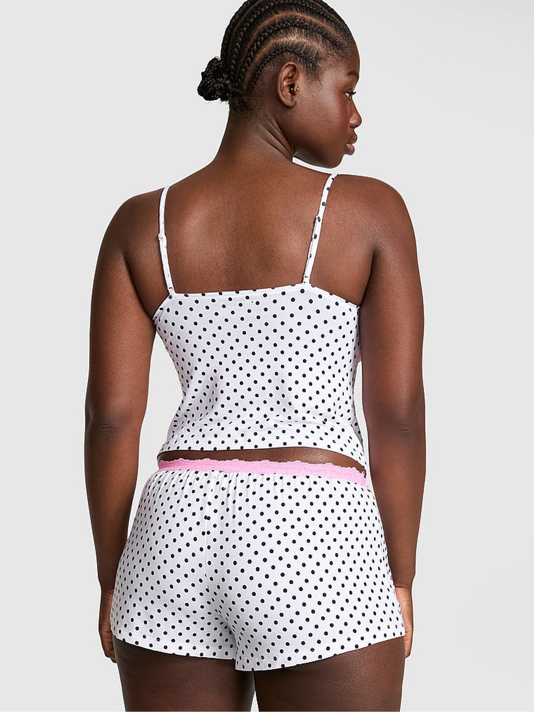 White Polka Dots Modal Lace Micro Short Pyjama Bottoms - Image 2 of 2 White Polka Dots Modal Lace Micro Short Pyjama Bottoms - Image 2 of 2