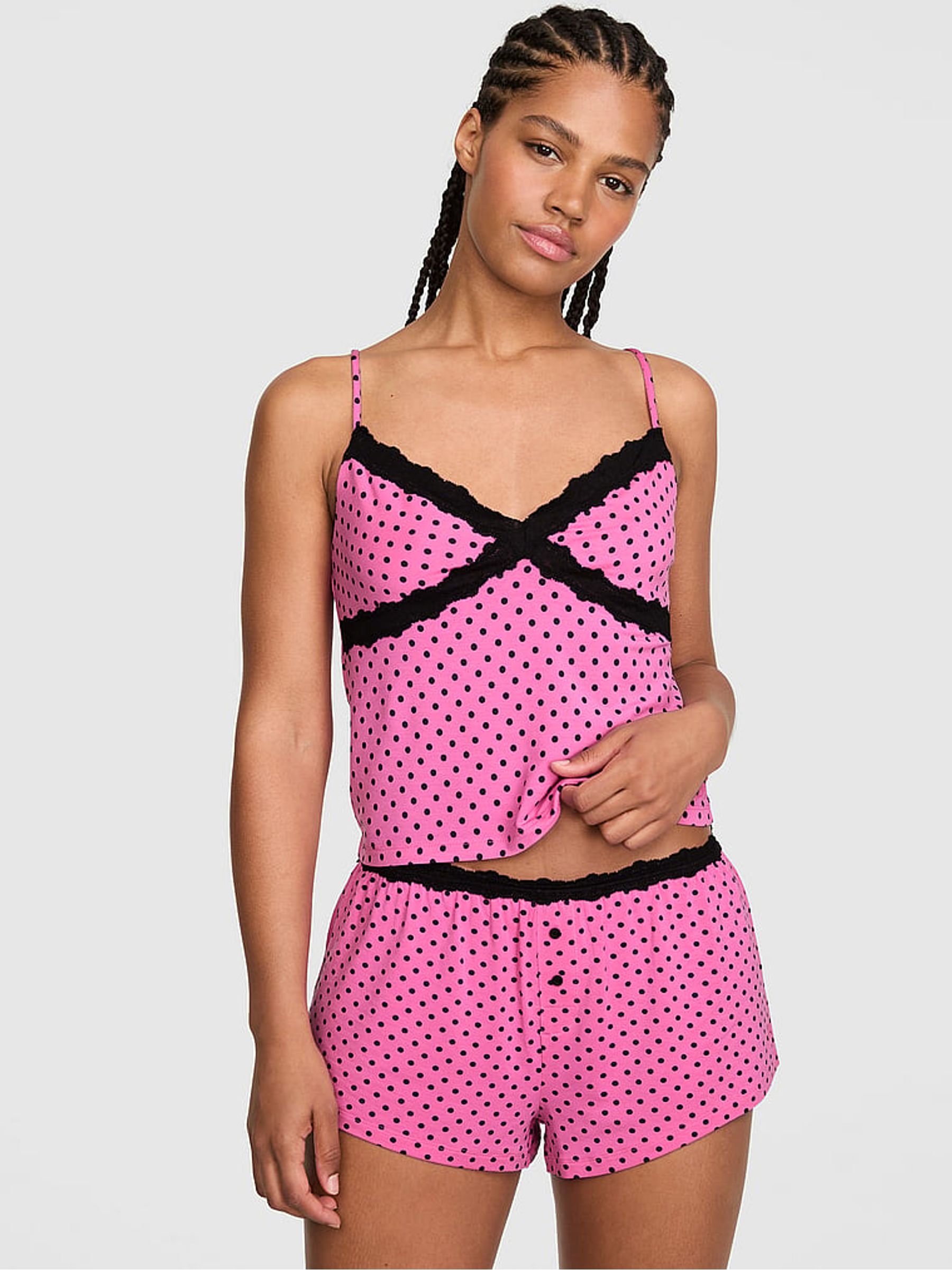 Sizzling Strawberry Polka Dots Modal Lace Micro Short Pyjama Bottoms - Image 1 of 2