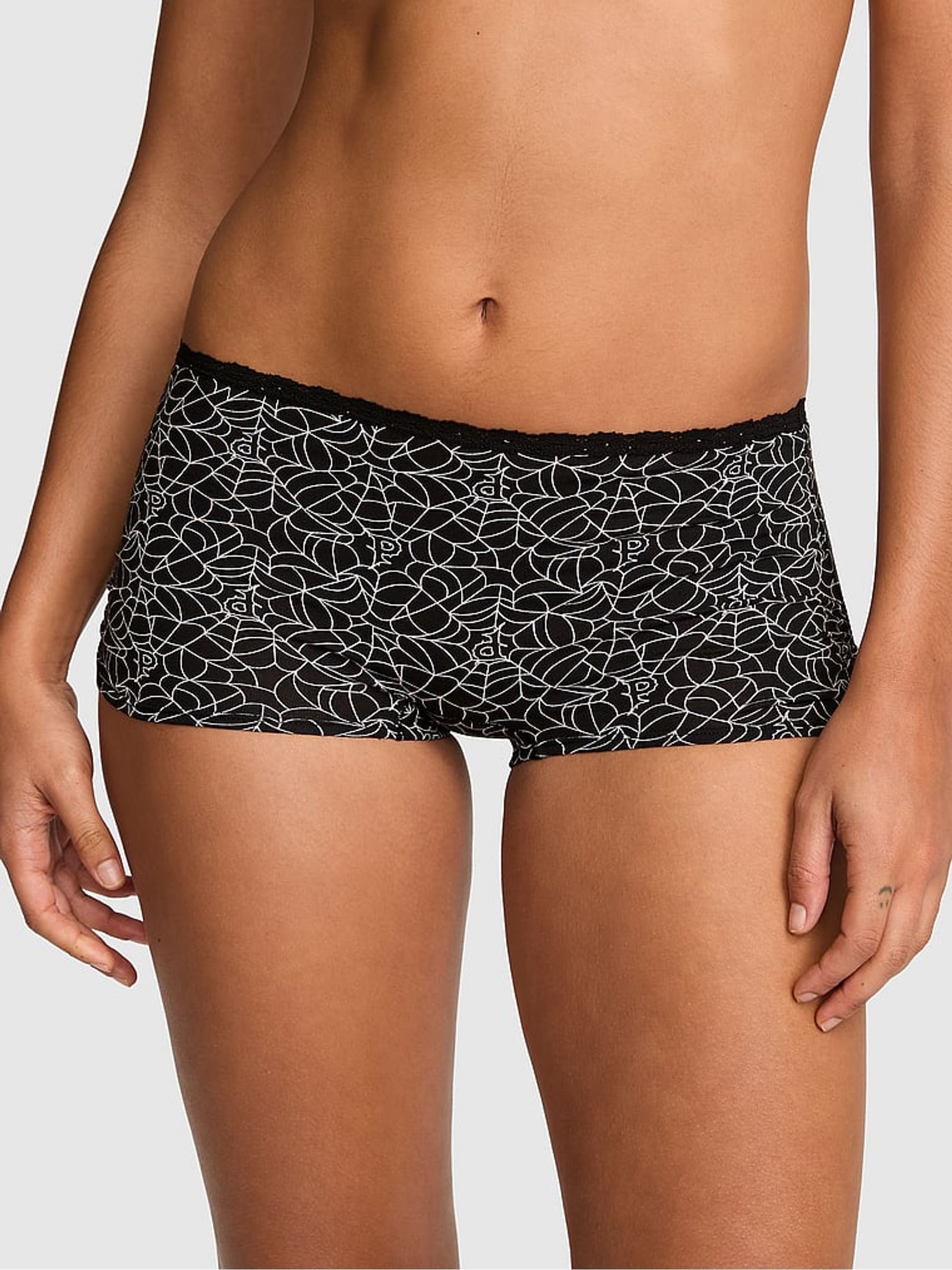 Black Spiderweb Print Boyshort Cotton Knickers - Image 1 of 2 Black Spiderweb Print Boyshort Cotton Knickers - Image 1 of 2