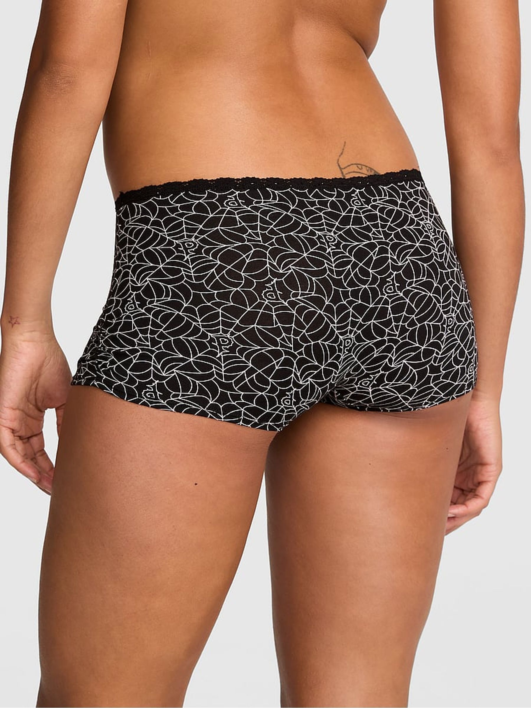 Black Spiderweb Print Boyshort Cotton Knickers - Image 2 of 2 Black Spiderweb Print Boyshort Cotton Knickers - Image 2 of 2