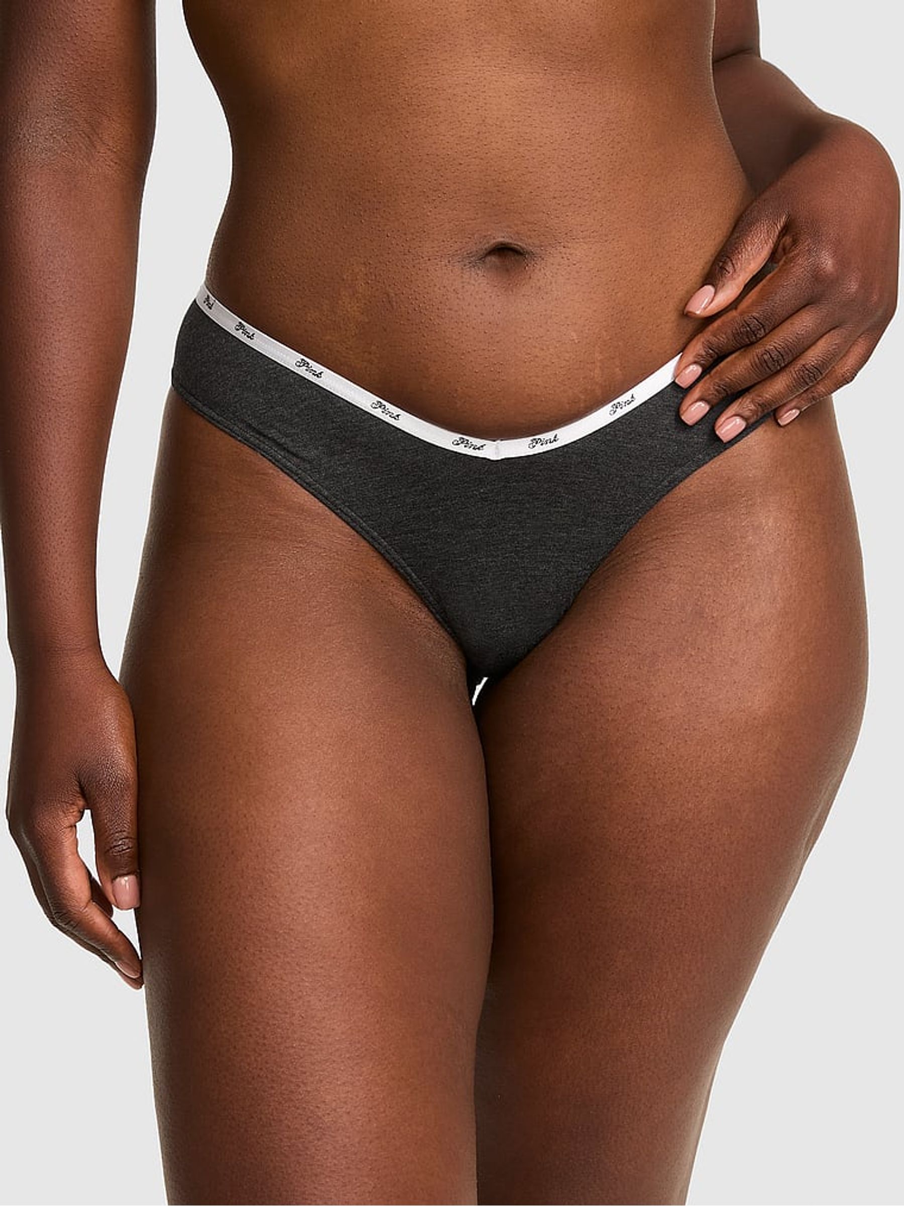 Charcoal Heather Grey Tanga Cotton Mini Logo Knickers - Image 1 of 2 Charcoal Heather Grey Tanga Cotton Mini Logo Knickers - Image 1 of 2