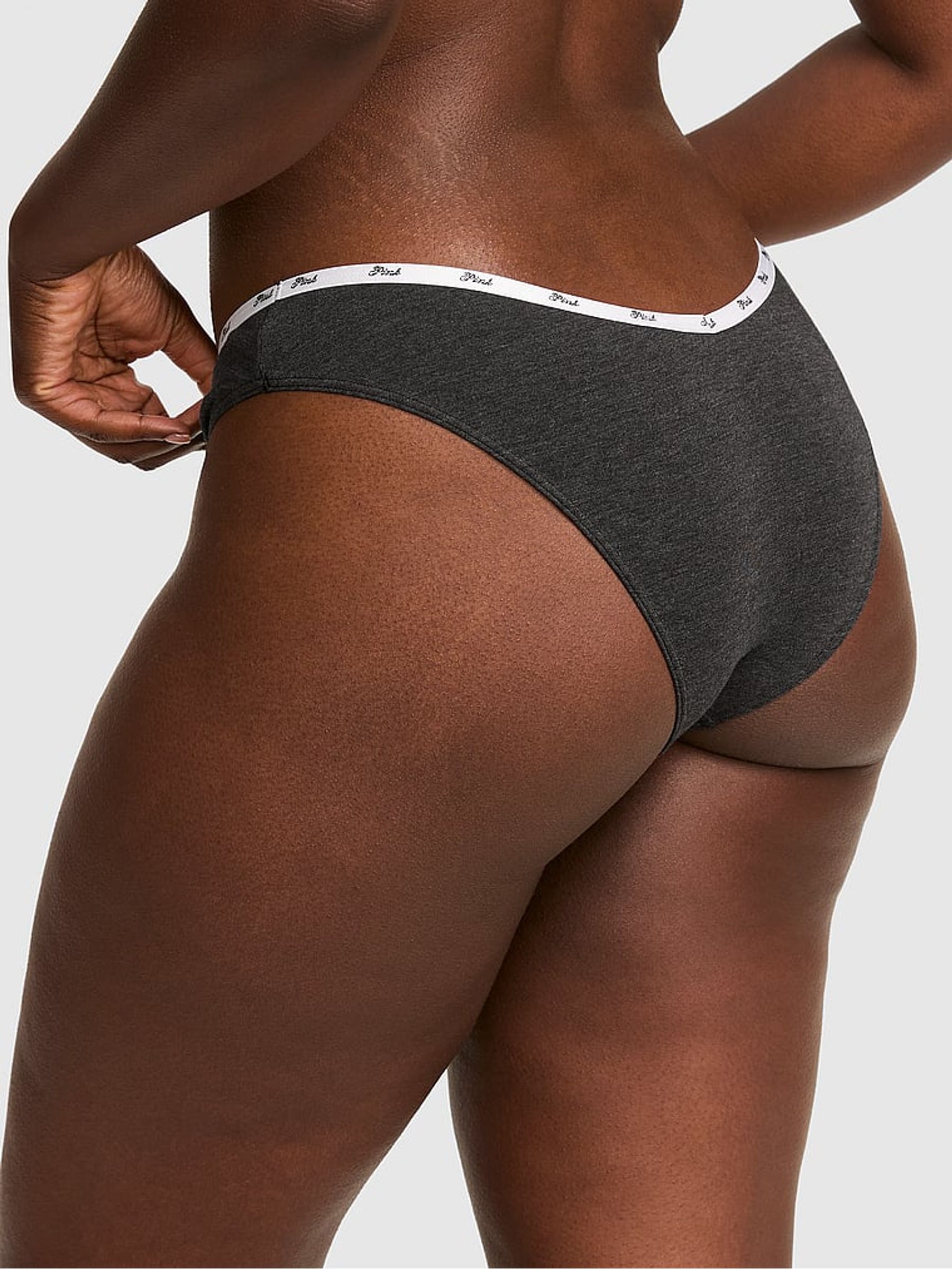 Charcoal Heather Grey Tanga Cotton Mini Logo Knickers - Image 2 of 2 Charcoal Heather Grey Tanga Cotton Mini Logo Knickers - Image 2 of 2