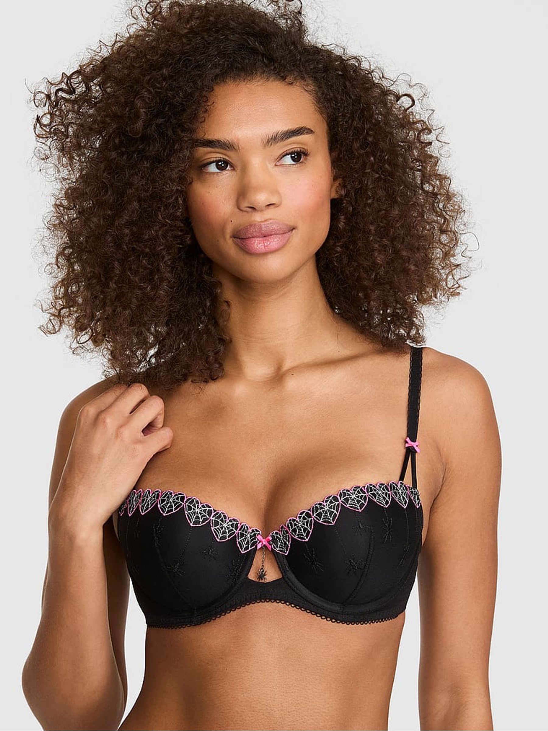 Black Spiderweb Push Up Halloween Embroidery Bra - Image 1 of 2