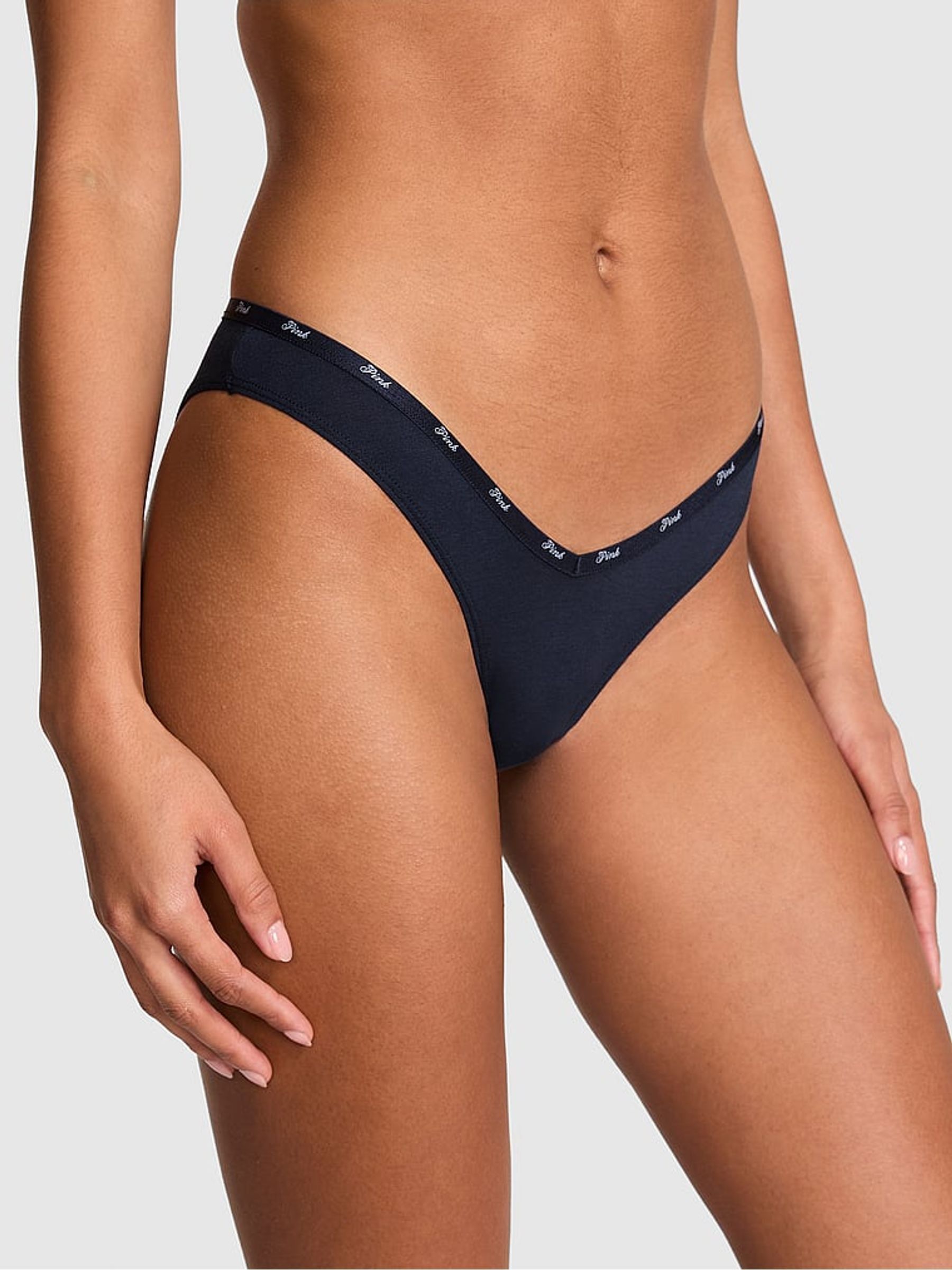 Noir Navy Blue Tanga Cotton Mini Logo Knickers - Image 1 of 2