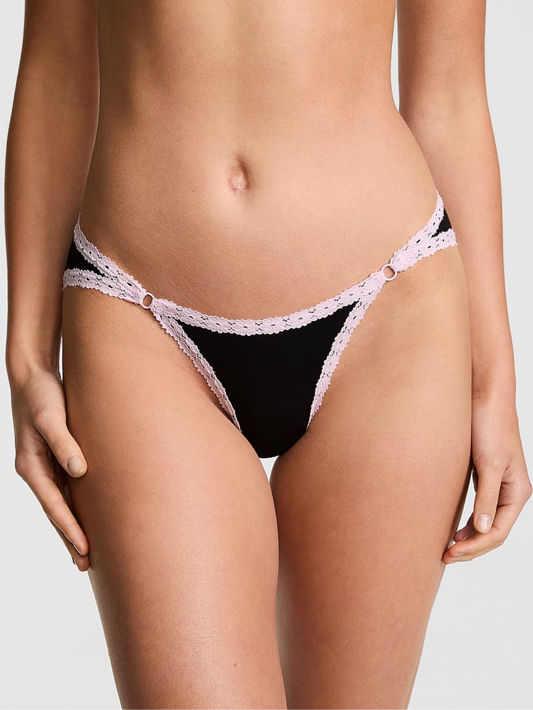 Black Cheeky Cotton Heather Lace Trim Knickers - Image 1 of 2 Black Cheeky Cotton Heather Lace Trim Knickers - Image 1 of 2