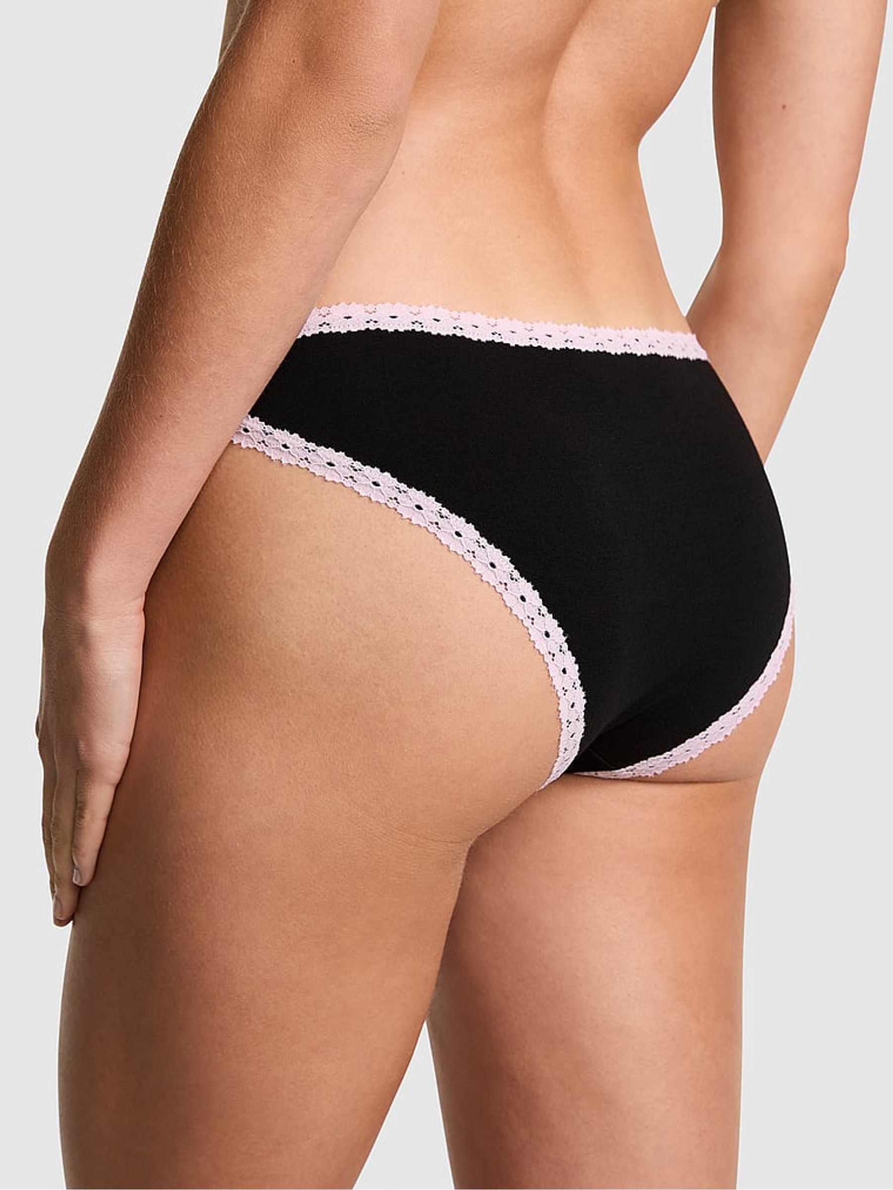 Black Cheeky Cotton Heather Lace Trim Knickers - Image 2 of 2 Black Cheeky Cotton Heather Lace Trim Knickers - Image 2 of 2