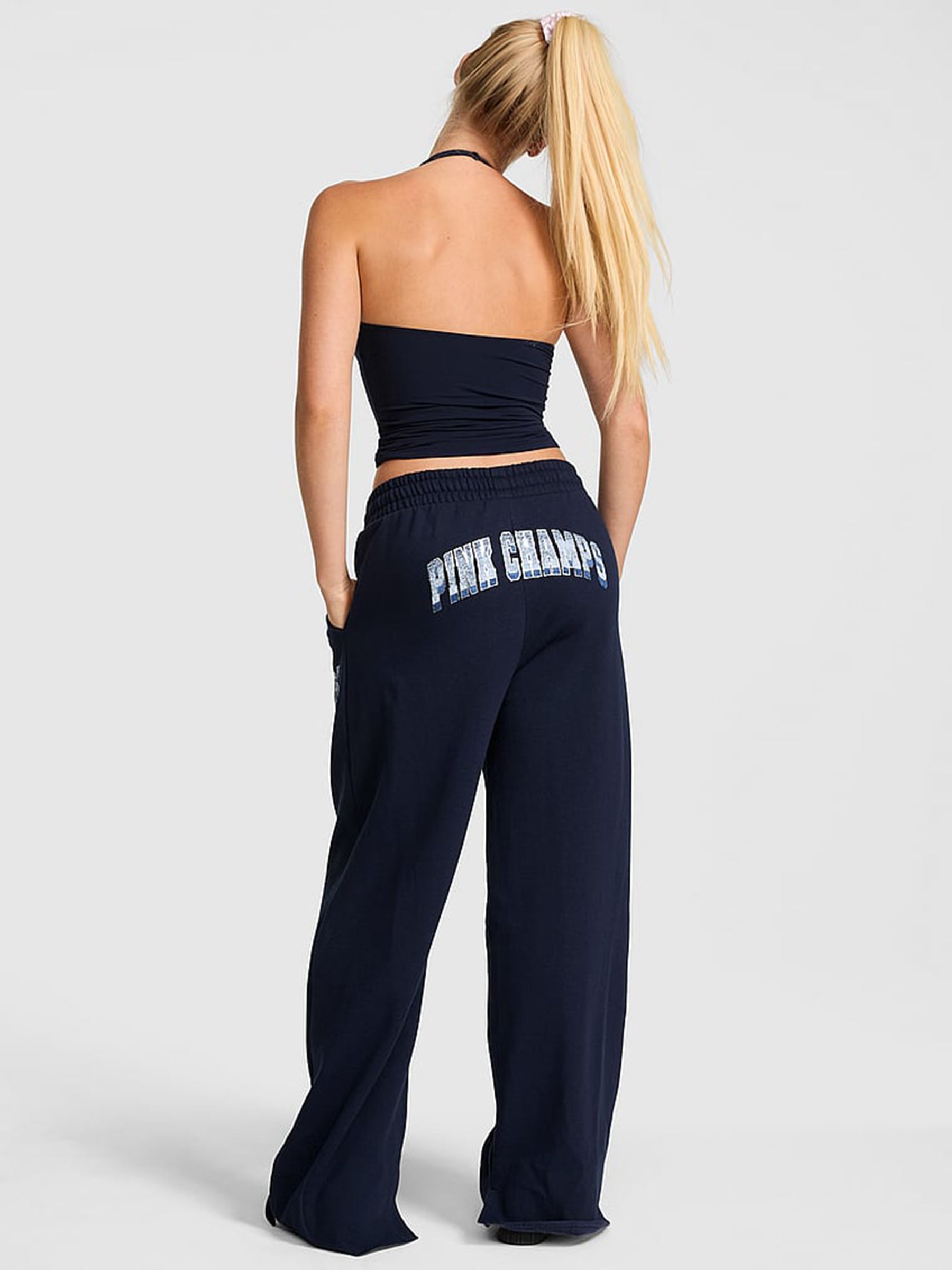 Noir Navy Blue Wide Leg Fleece Joggers - Image 2 of 2