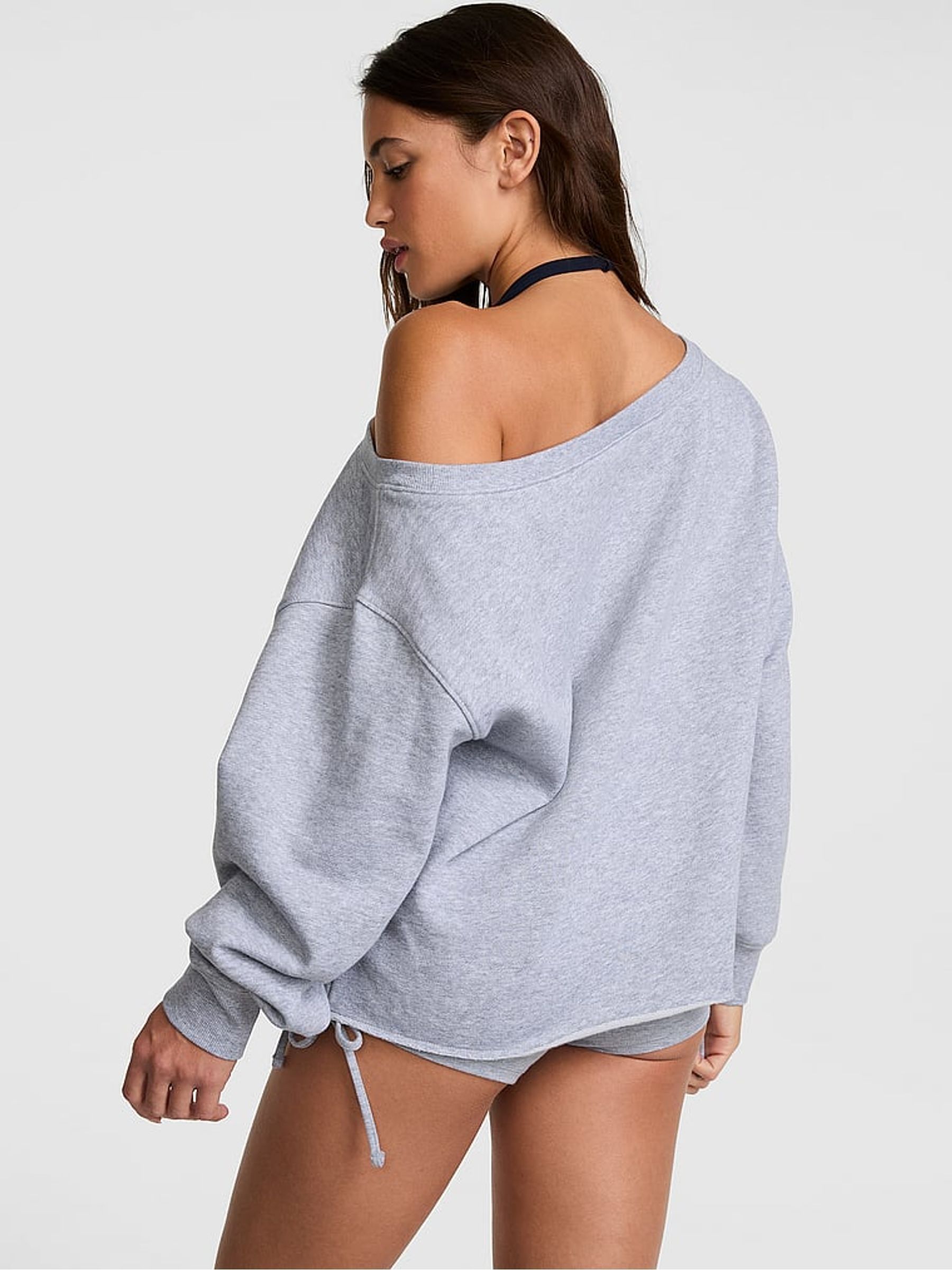 Medium Heather Grey Logo Off The Shoulder Fleece Sweatshirt - Image 2 of 2