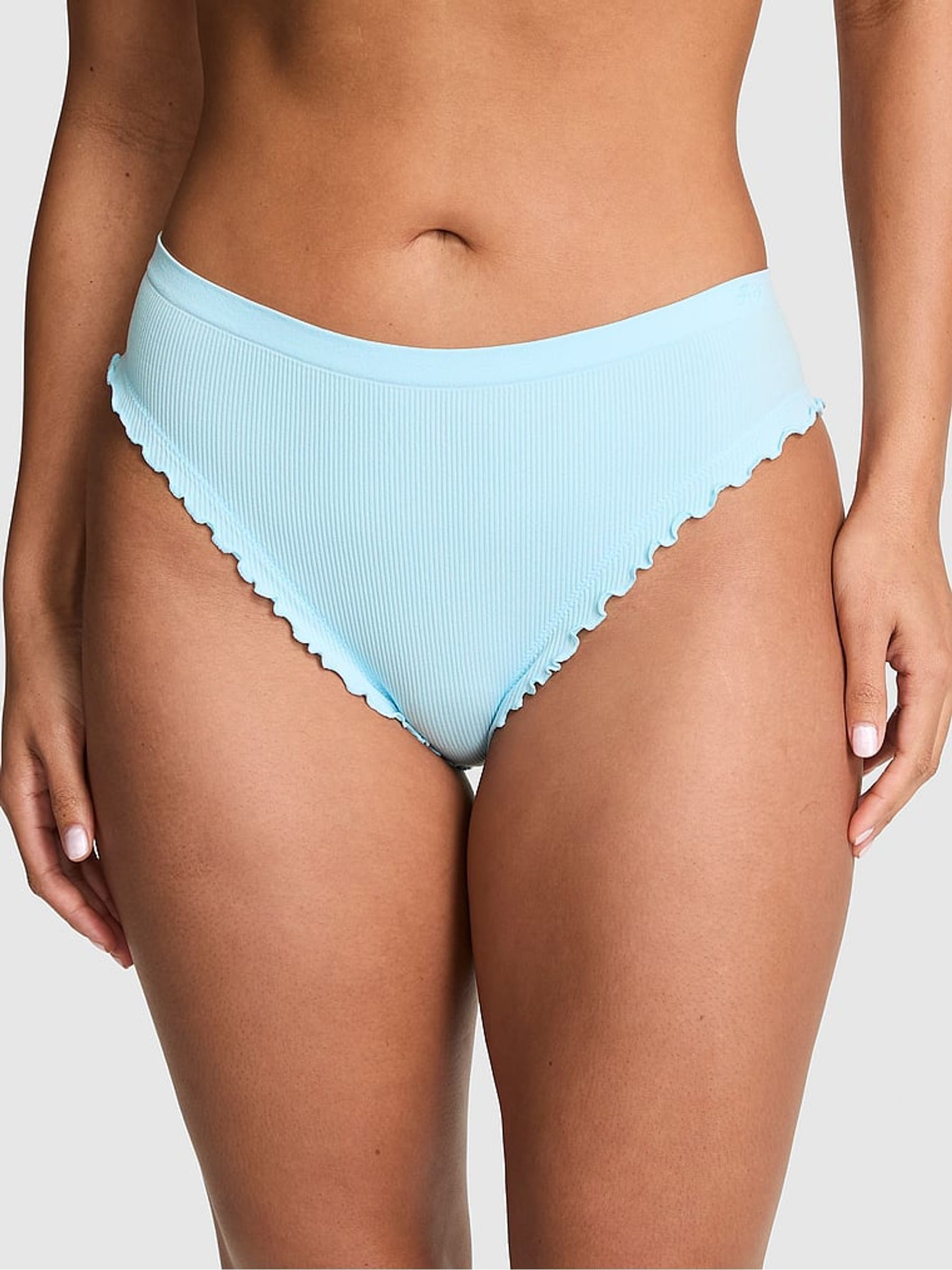 Stream Blue Brazilian Lettuce Edge Seamless Knickers - Image 1 of 2 Stream Blue Brazilian Lettuce Edge Seamless Knickers - Image 1 of 2