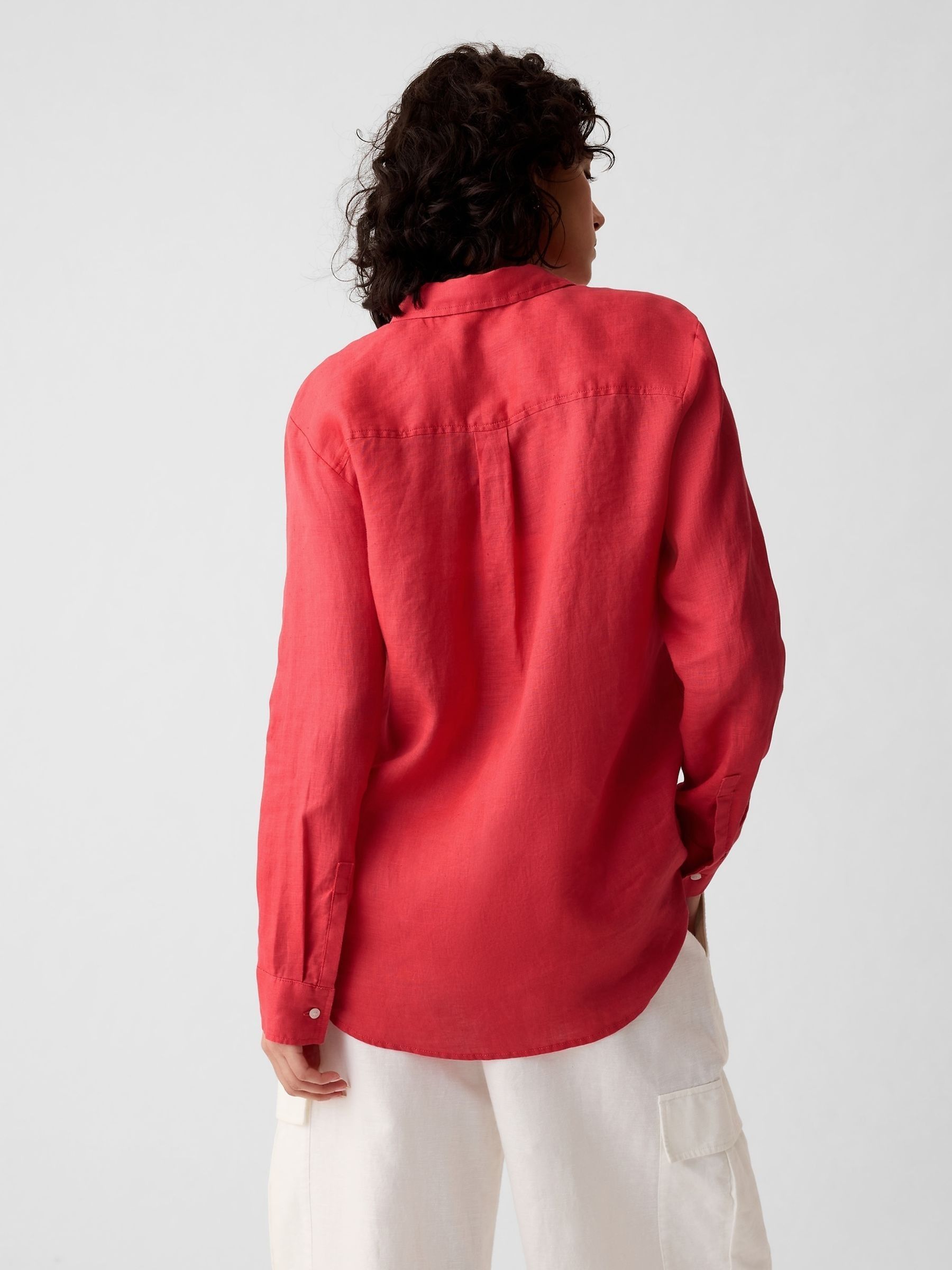 Red 100% Linen Long Sleeve Oversized Shirt - Image 2 of 5