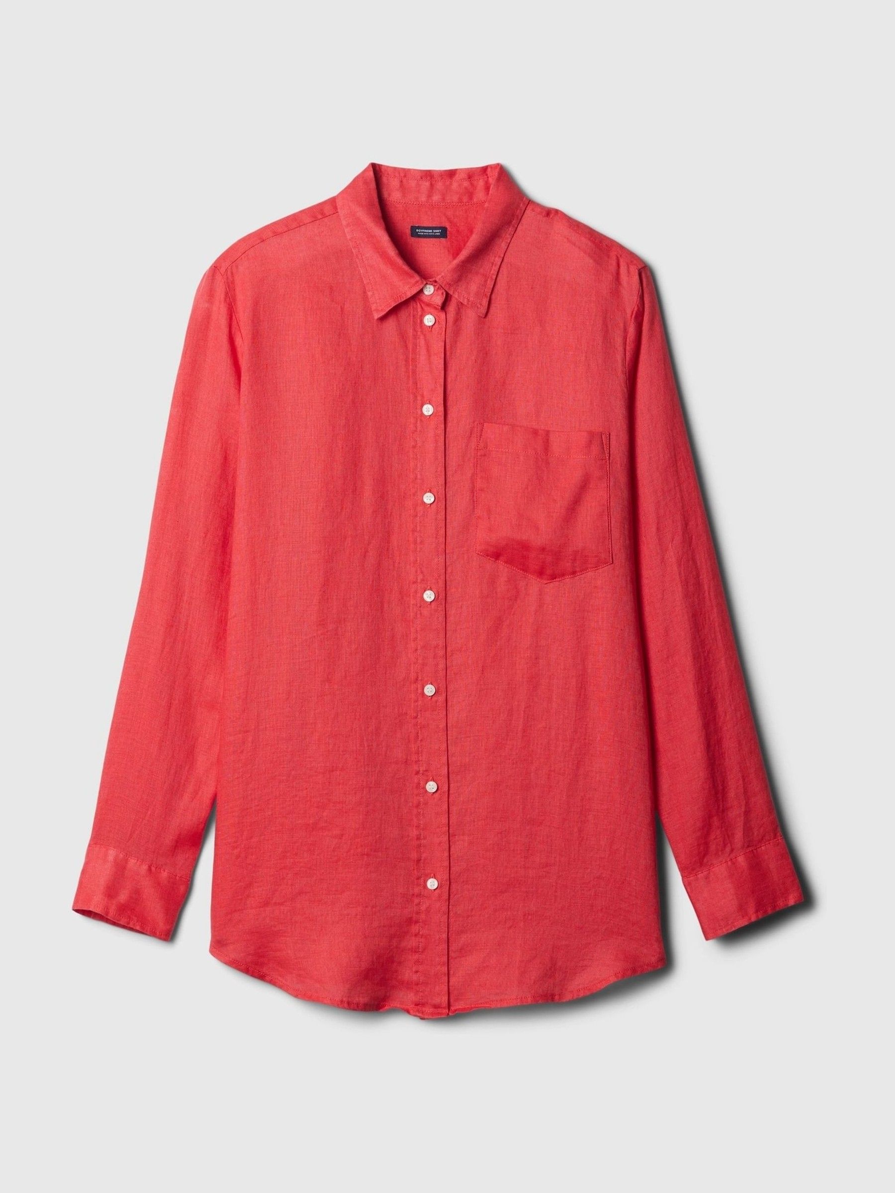 Red 100% Linen Long Sleeve Oversized Shirt - Image 4 of 5