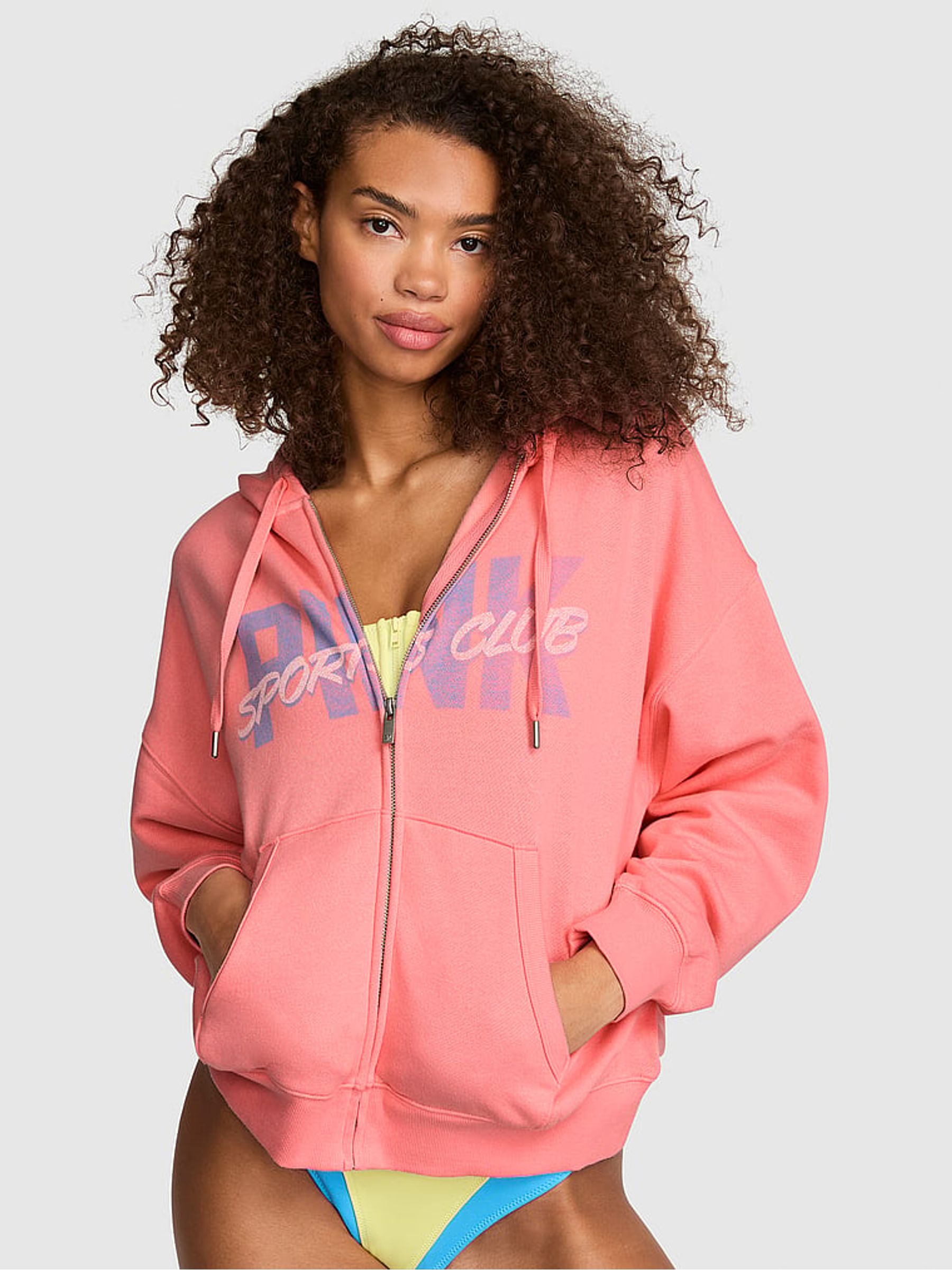 Coral Pink Fleece Zip Up Hoodie - Image 1 of 2