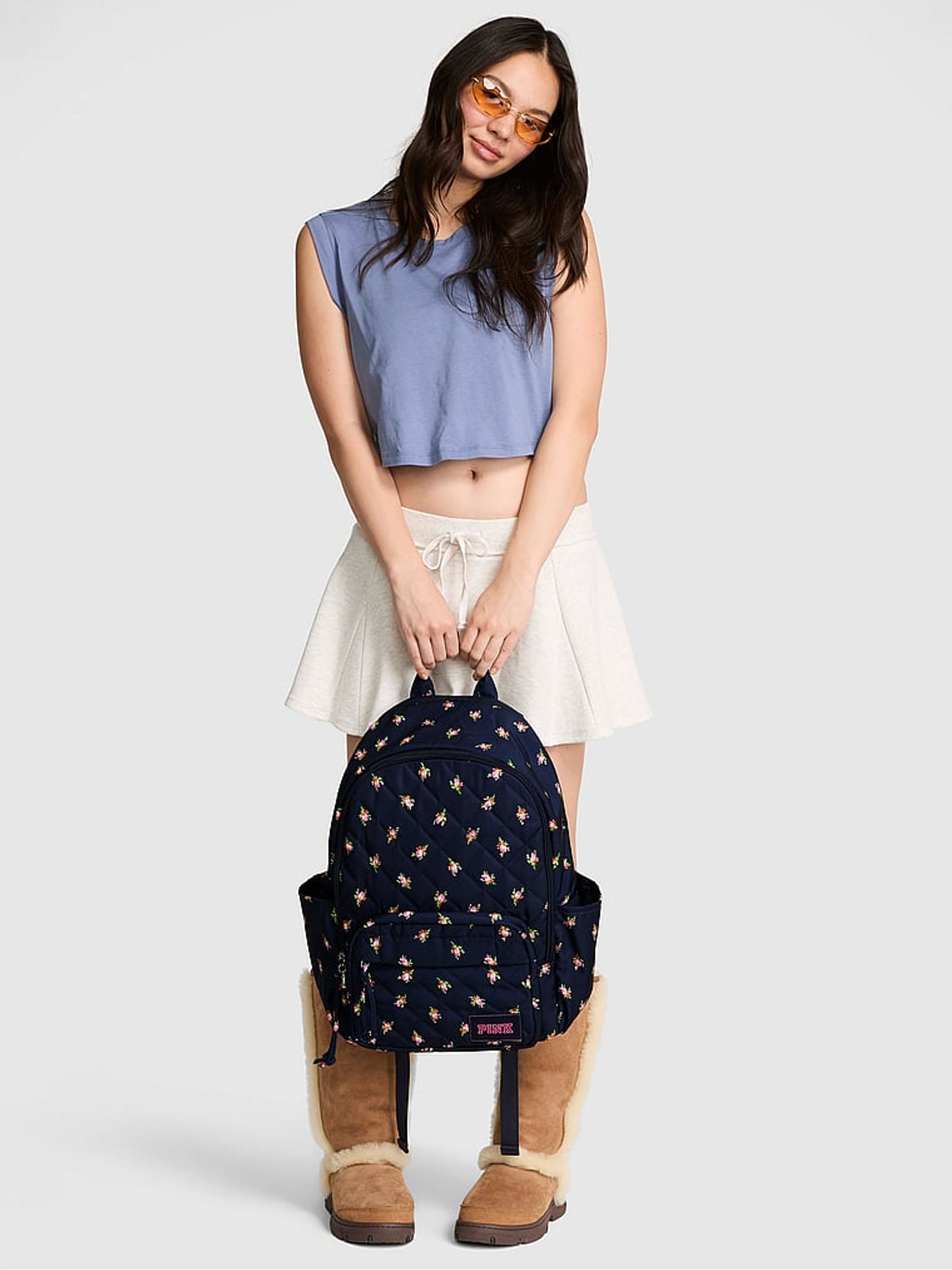 Navy Blue Floral Print Backpack - Image 1 of 4