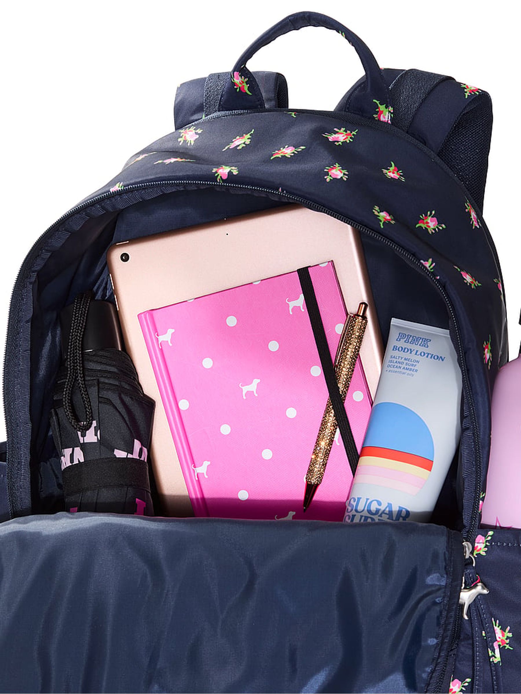 Navy Blue Floral Print Backpack - Image 4 of 4