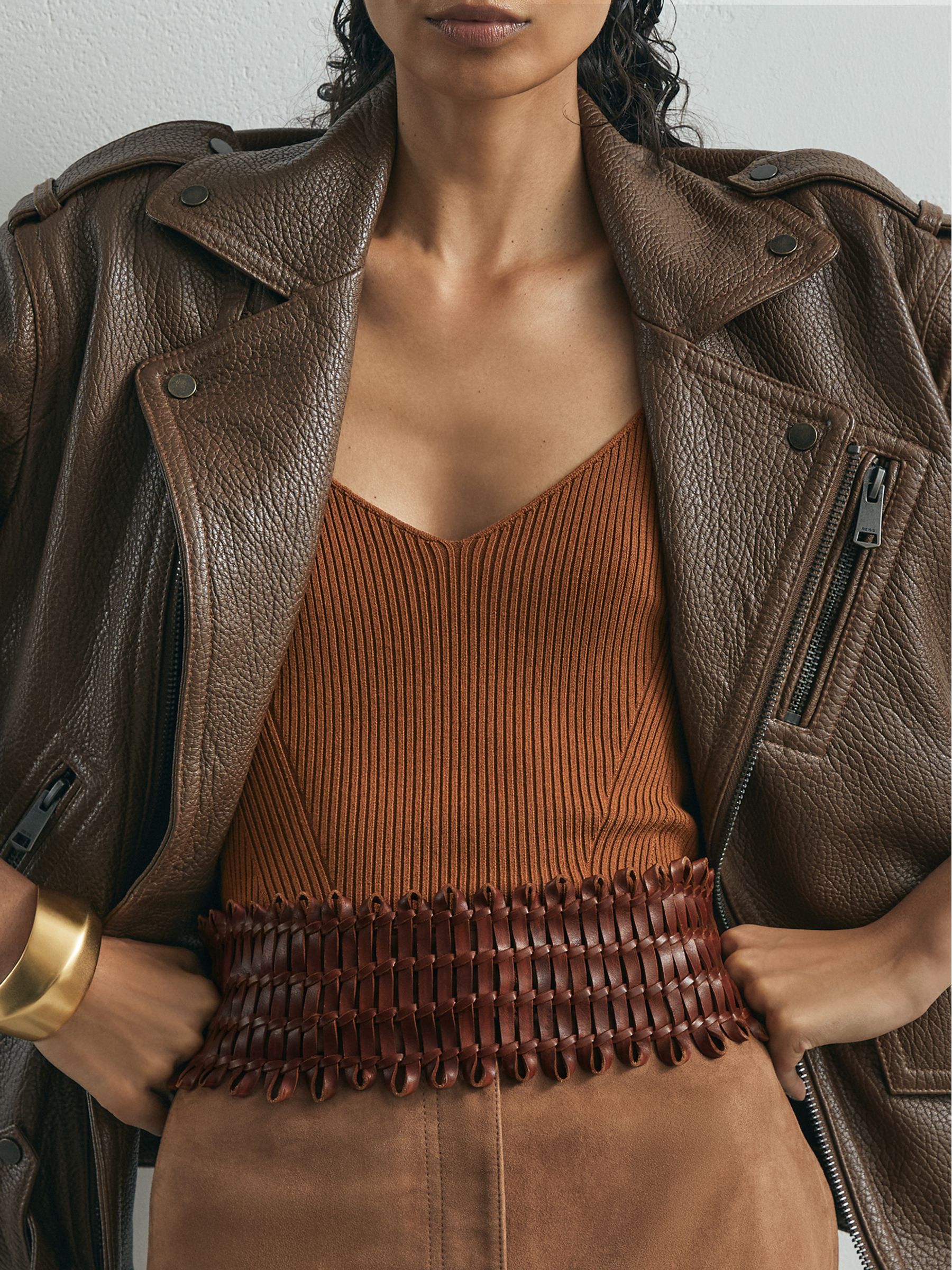 Atelier Leather Interlaced Belt in Tan - Image 1 of 4