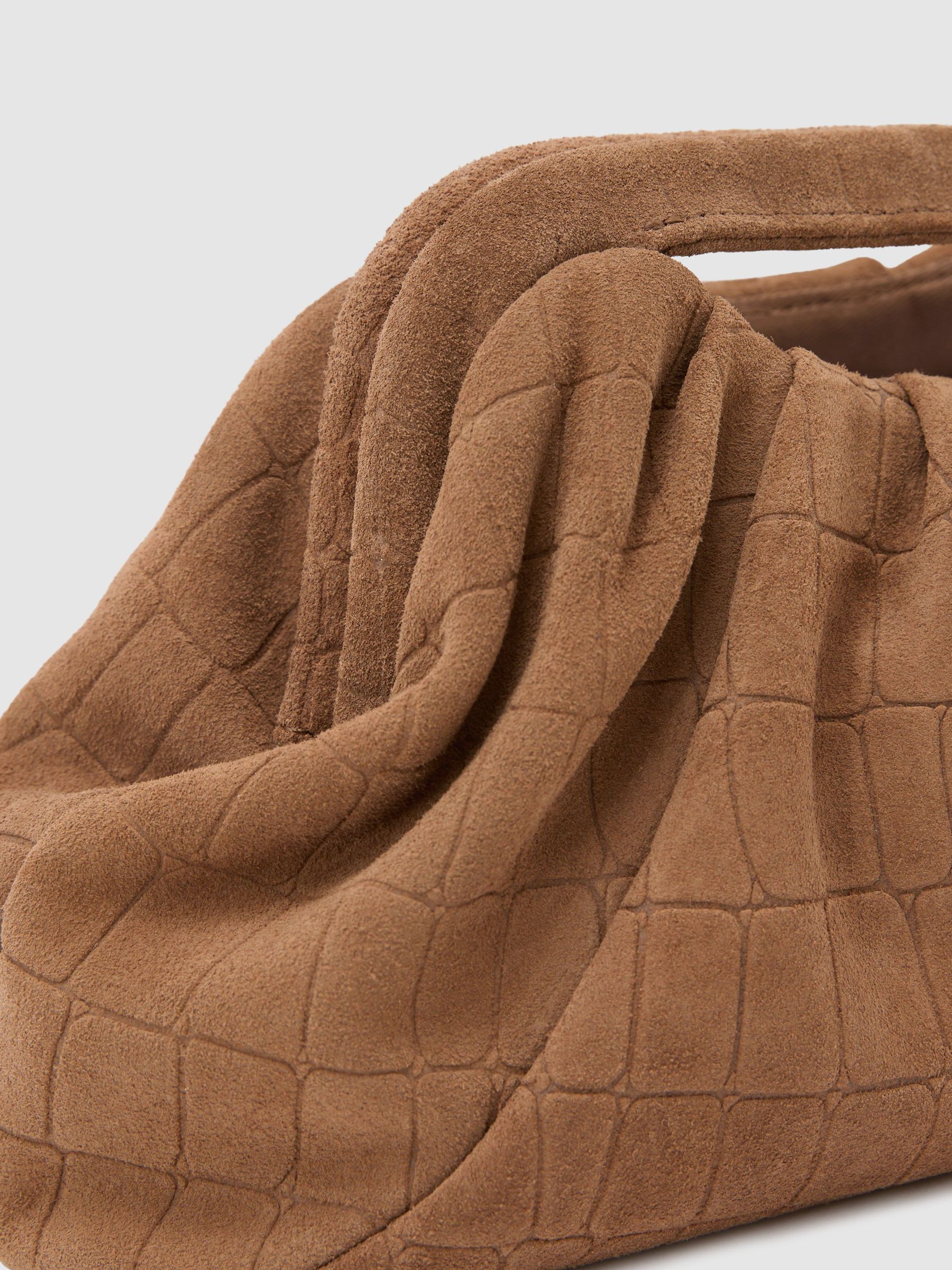 Suede Croc-Embossed Pouch Clutch Bag in Tan - Image 7 of 7