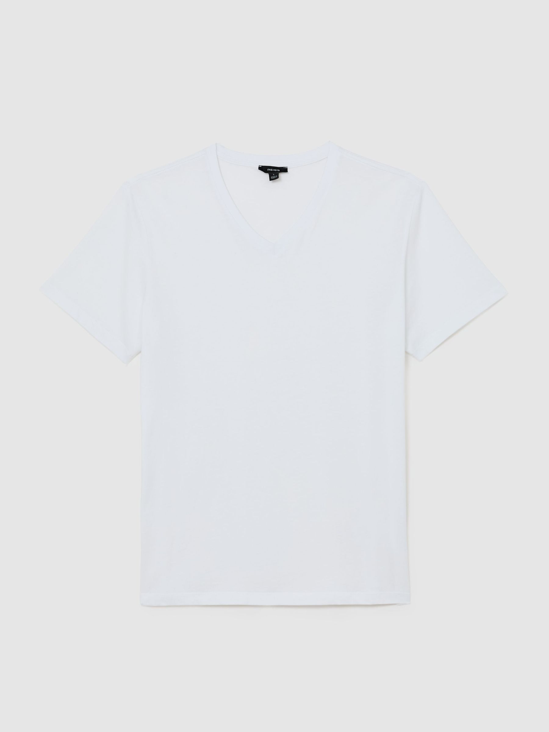 Cotton V-neck Tailored-Fit T-Shirt in White - Image 2 of 6