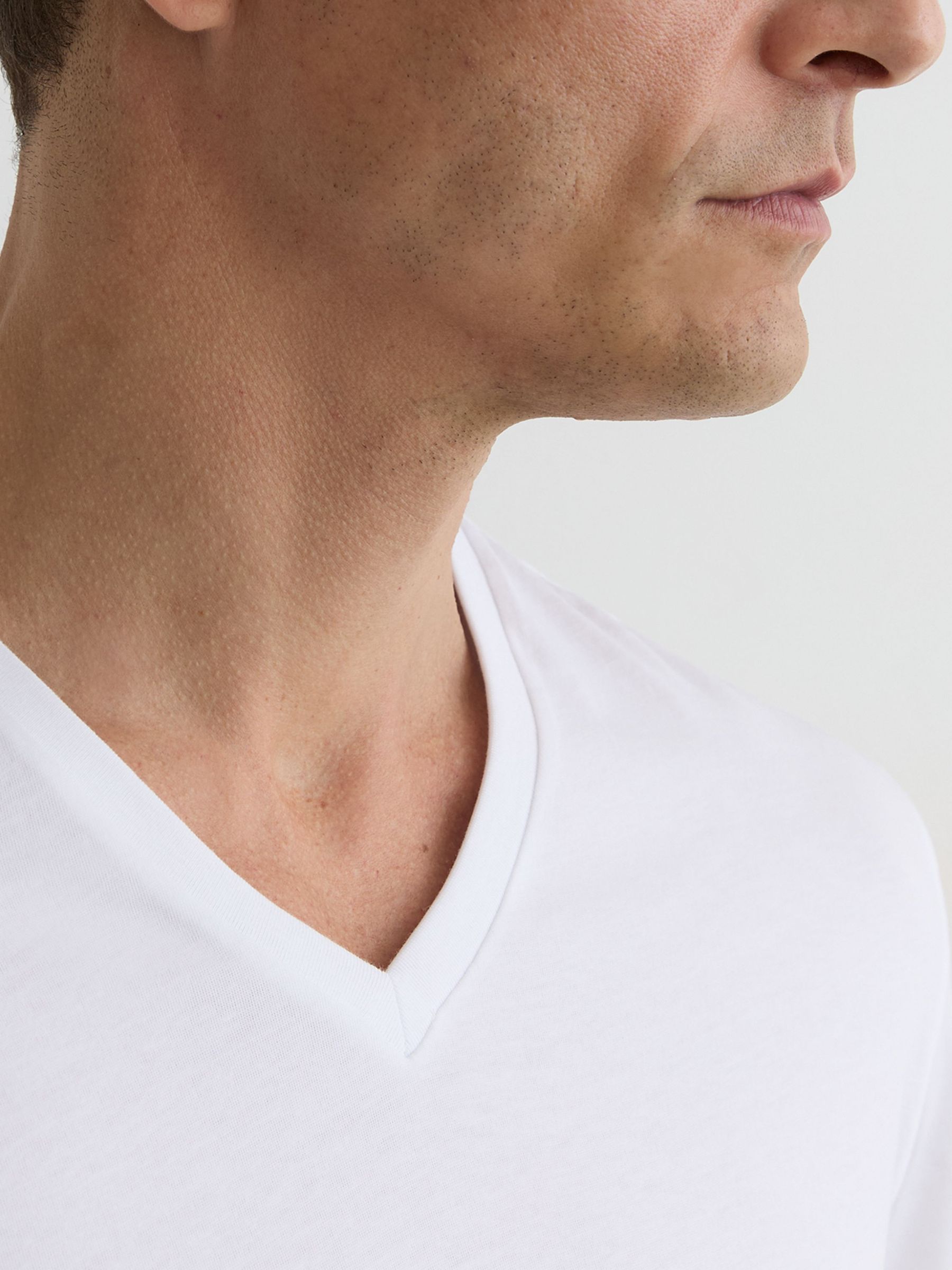 Cotton V-neck Tailored-Fit T-Shirt in White - Image 3 of 6