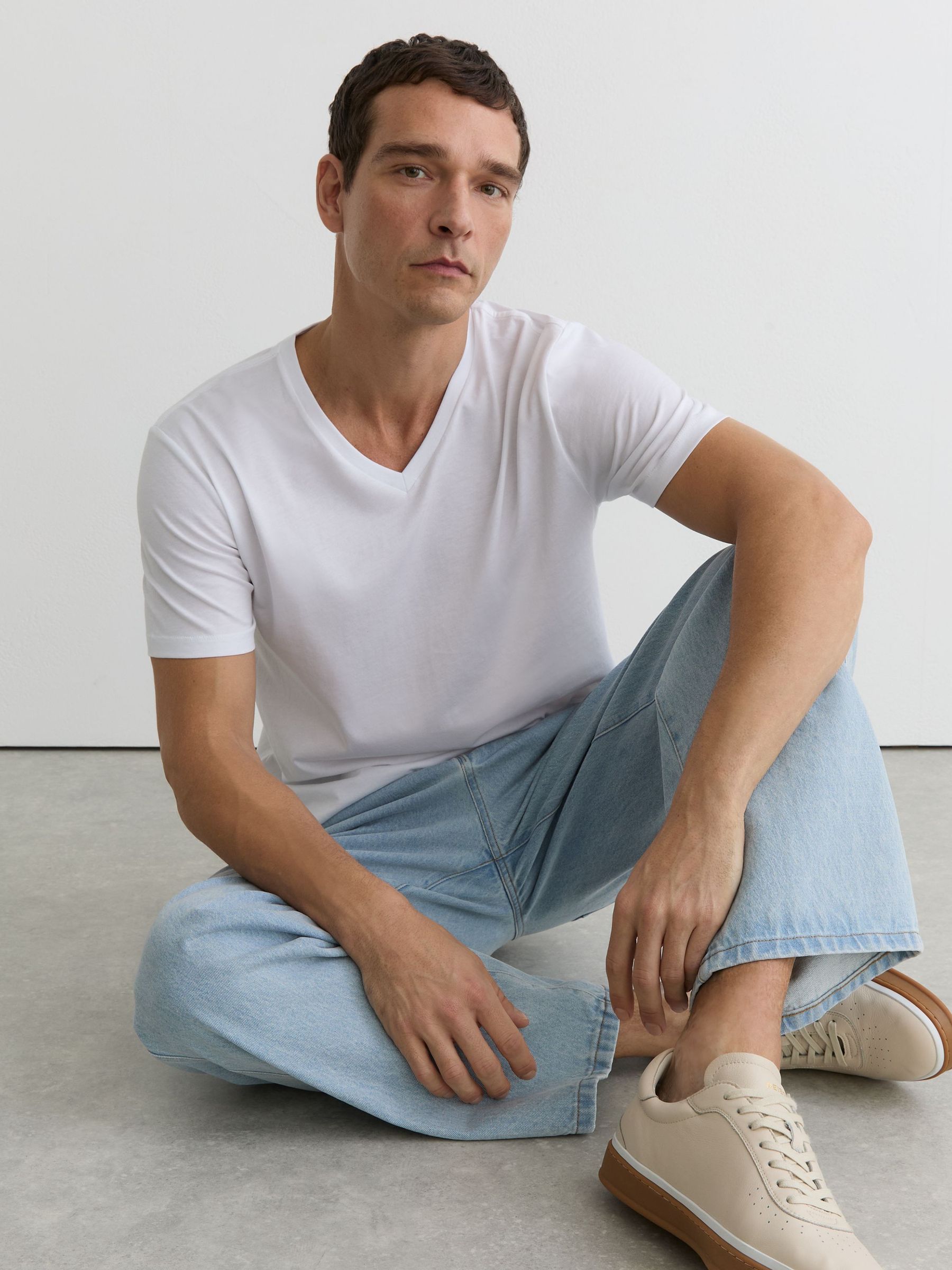 Cotton V-neck Tailored-Fit T-Shirt in White - Image 5 of 6