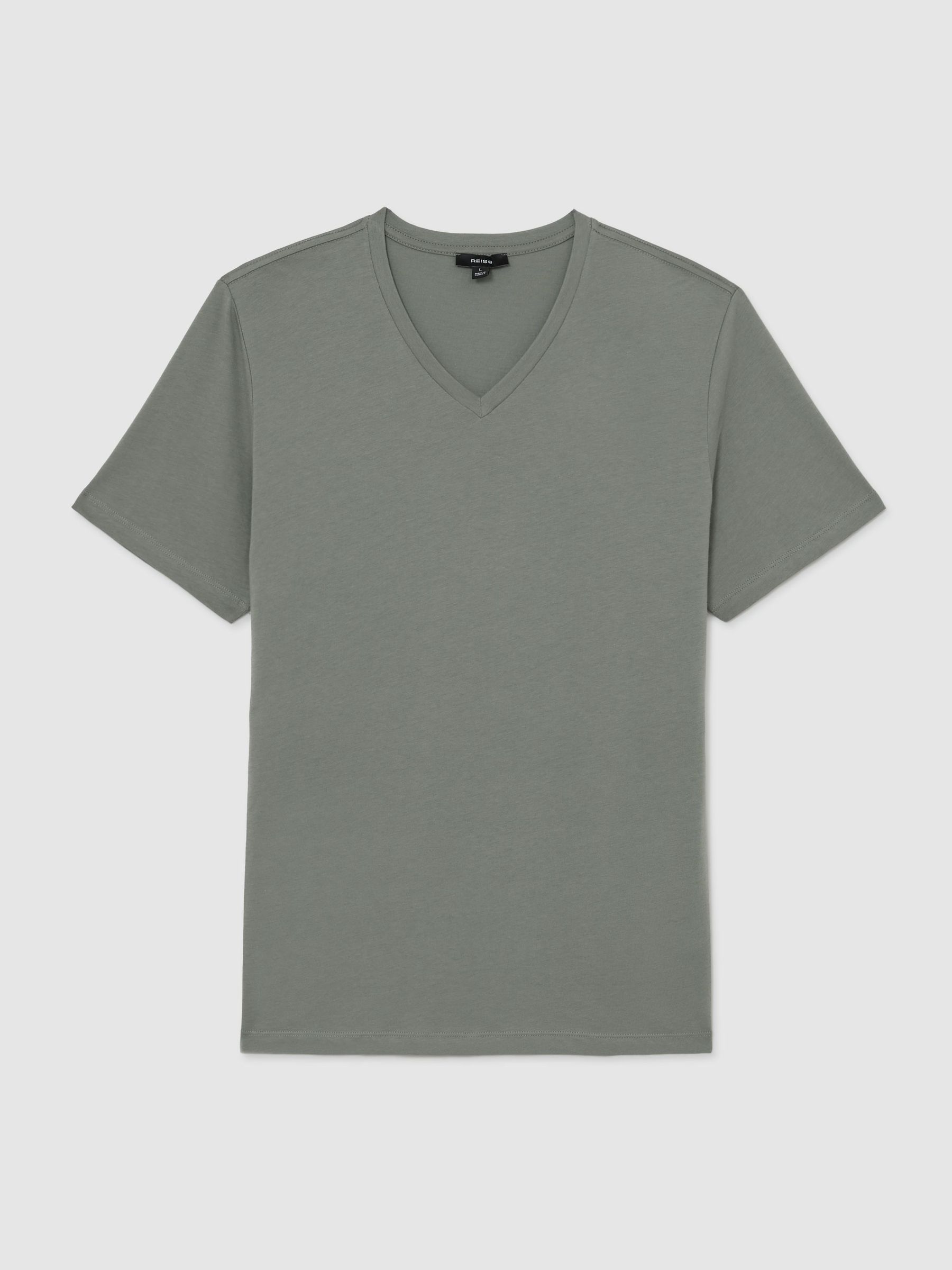 Cotton V-neck Tailored-Fit T-Shirt in Sage Green - Image 2 of 6