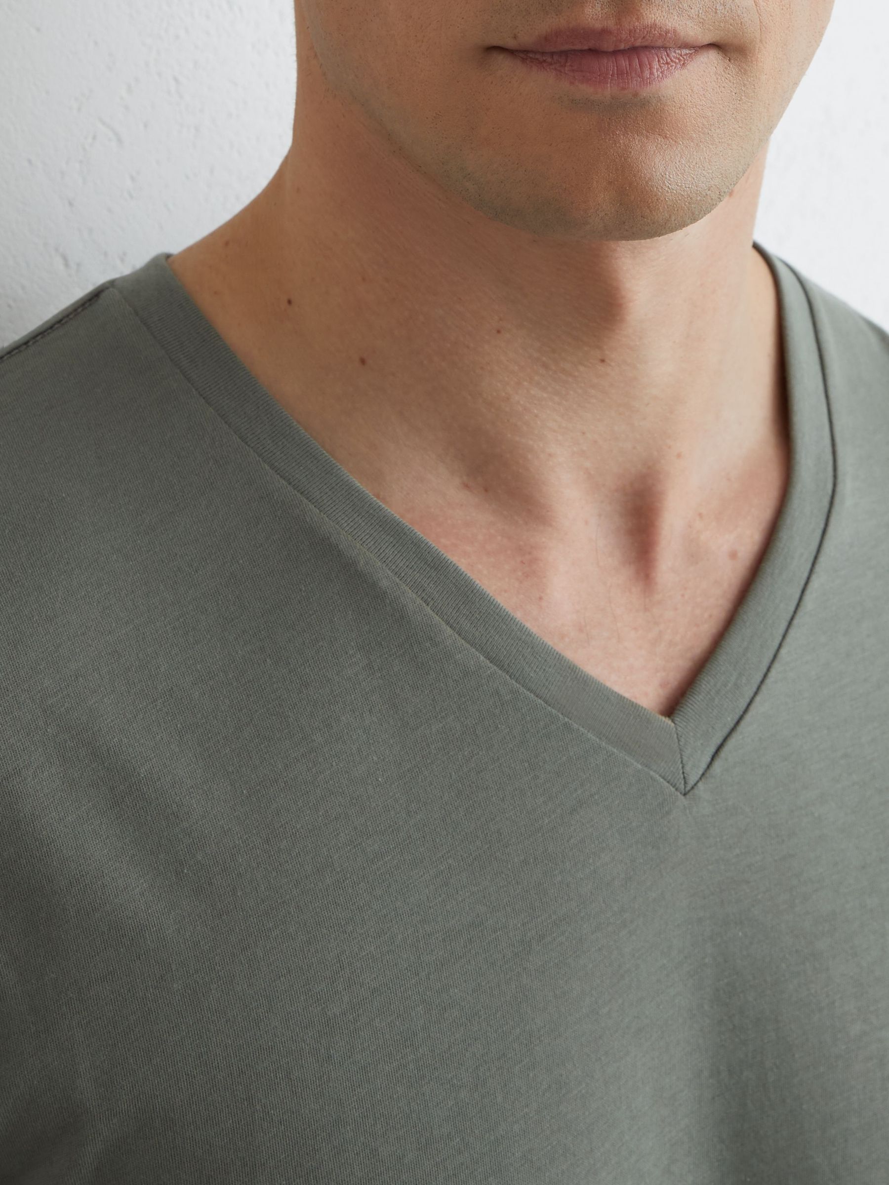 Cotton V-neck Tailored-Fit T-Shirt in Sage Green - Image 3 of 6