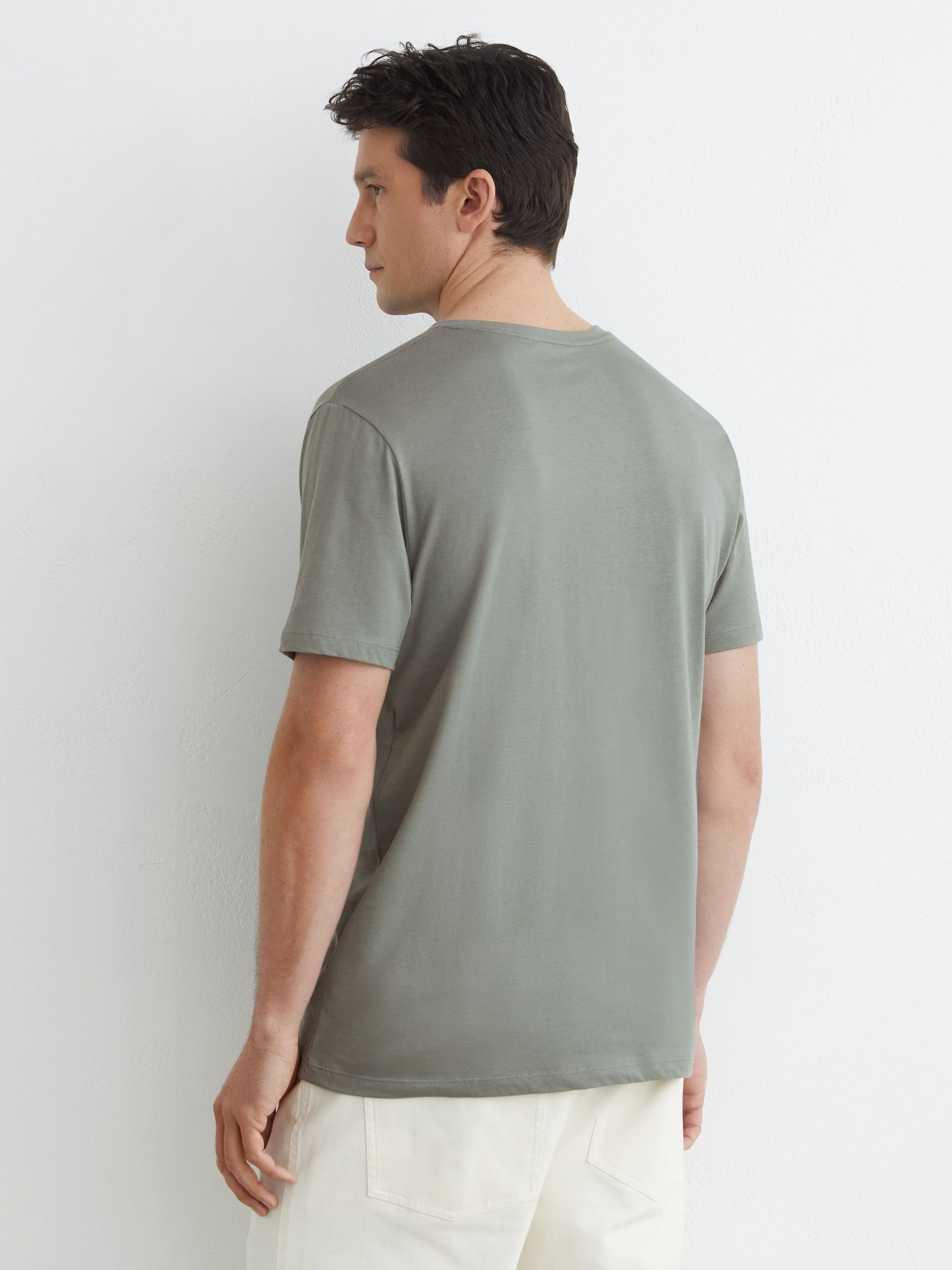 Cotton V-neck Tailored-Fit T-Shirt in Sage Green - Image 5 of 6