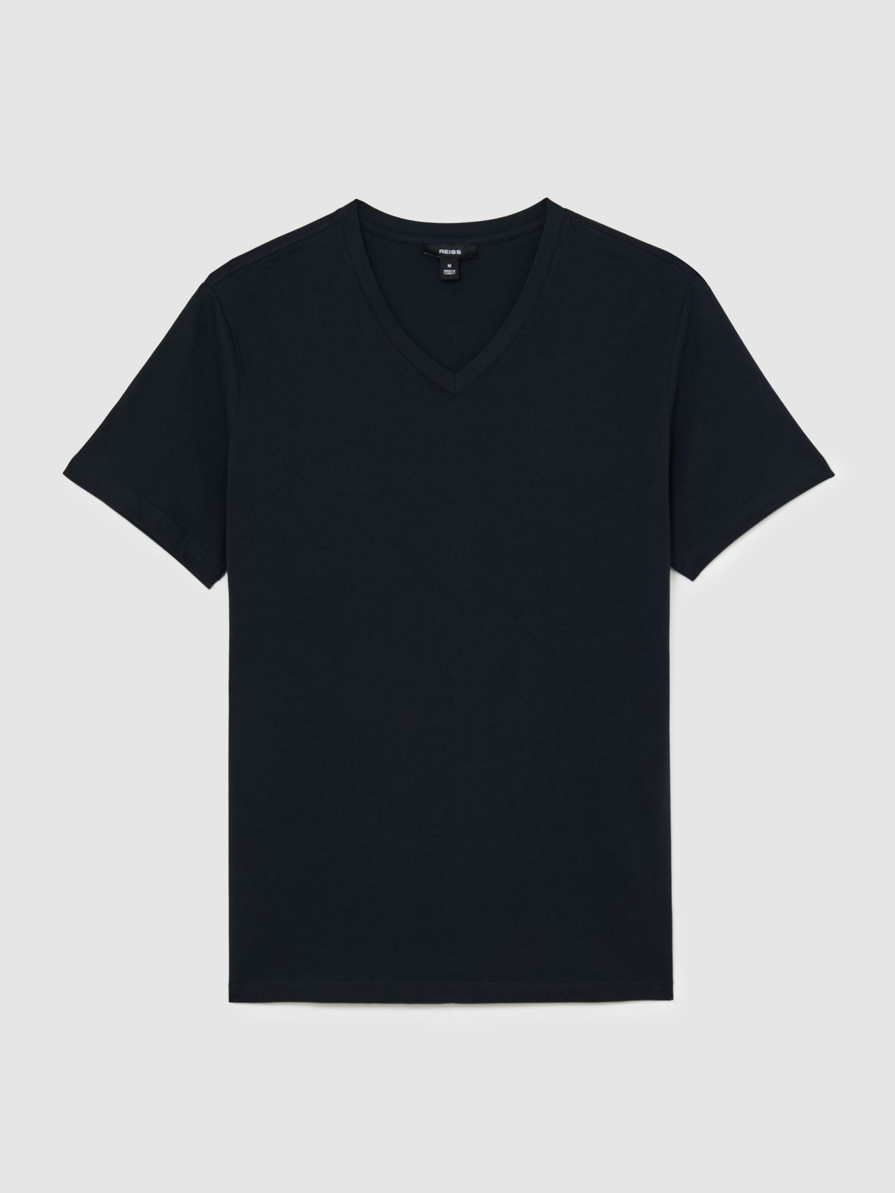 Cotton V-neck Tailored-Fit T-Shirt in Navy - Image 2 of 6