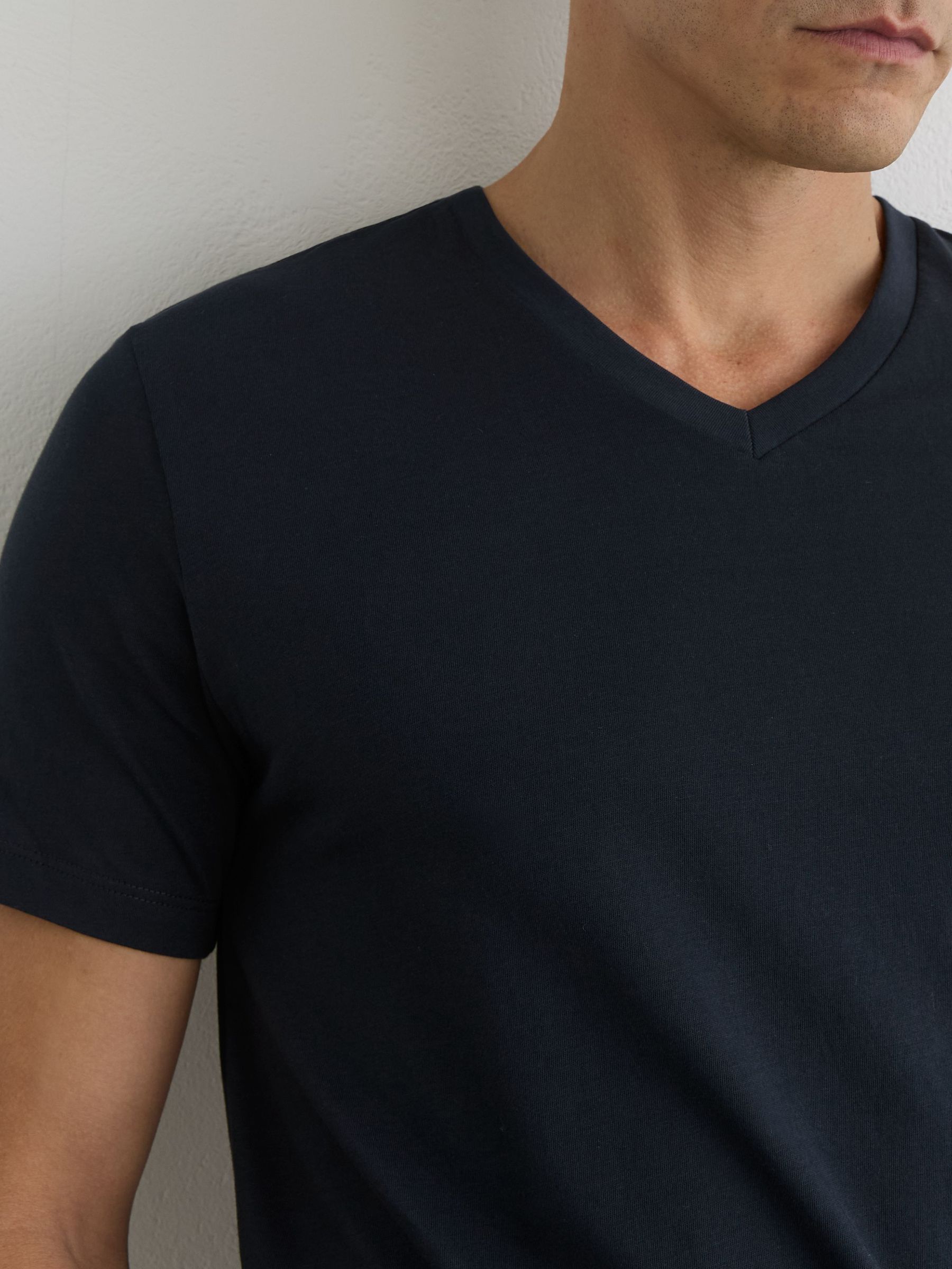 Cotton V-neck Tailored-Fit T-Shirt in Navy - Image 4 of 6